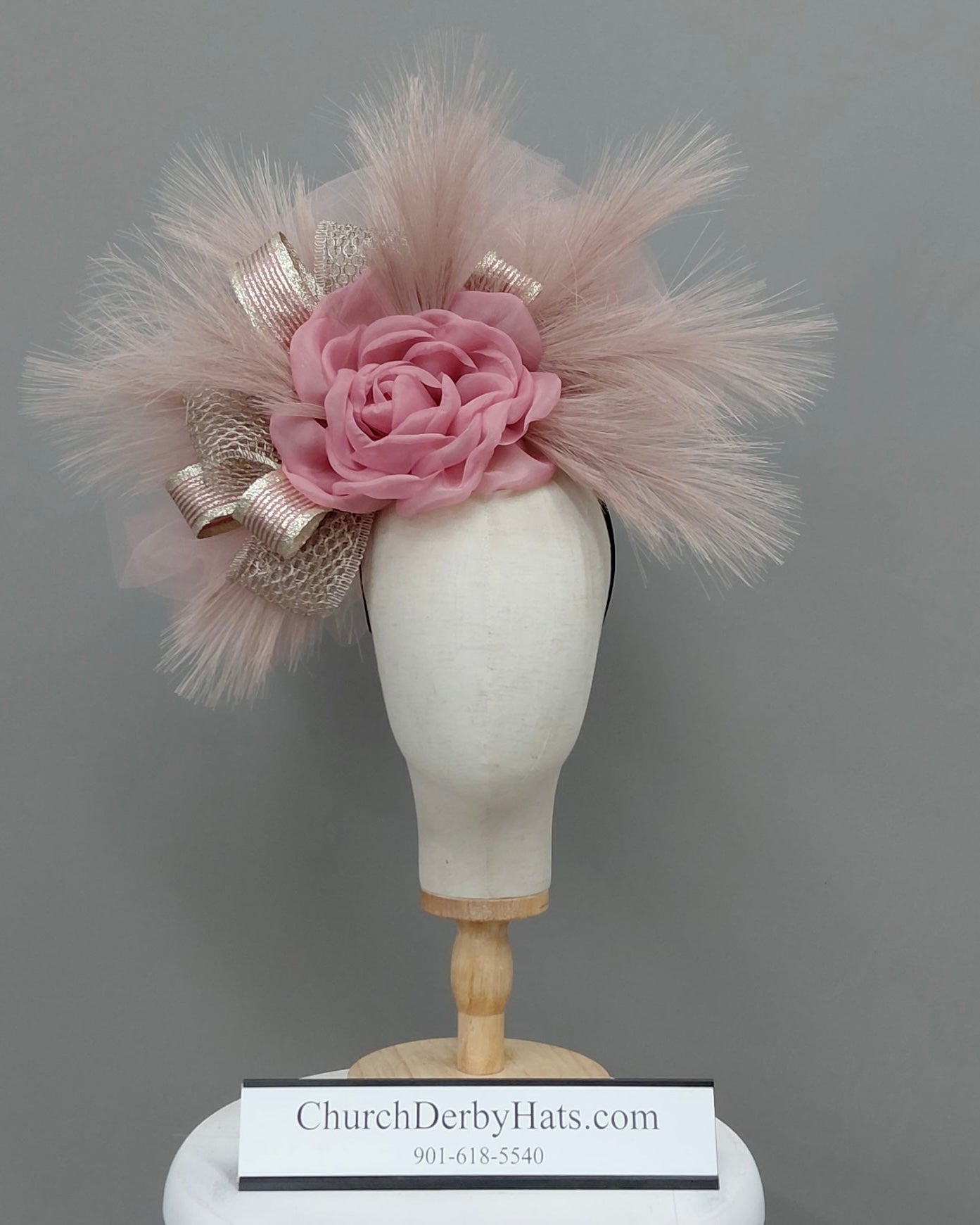 Olivia Blush Gold Fascinator on Headband