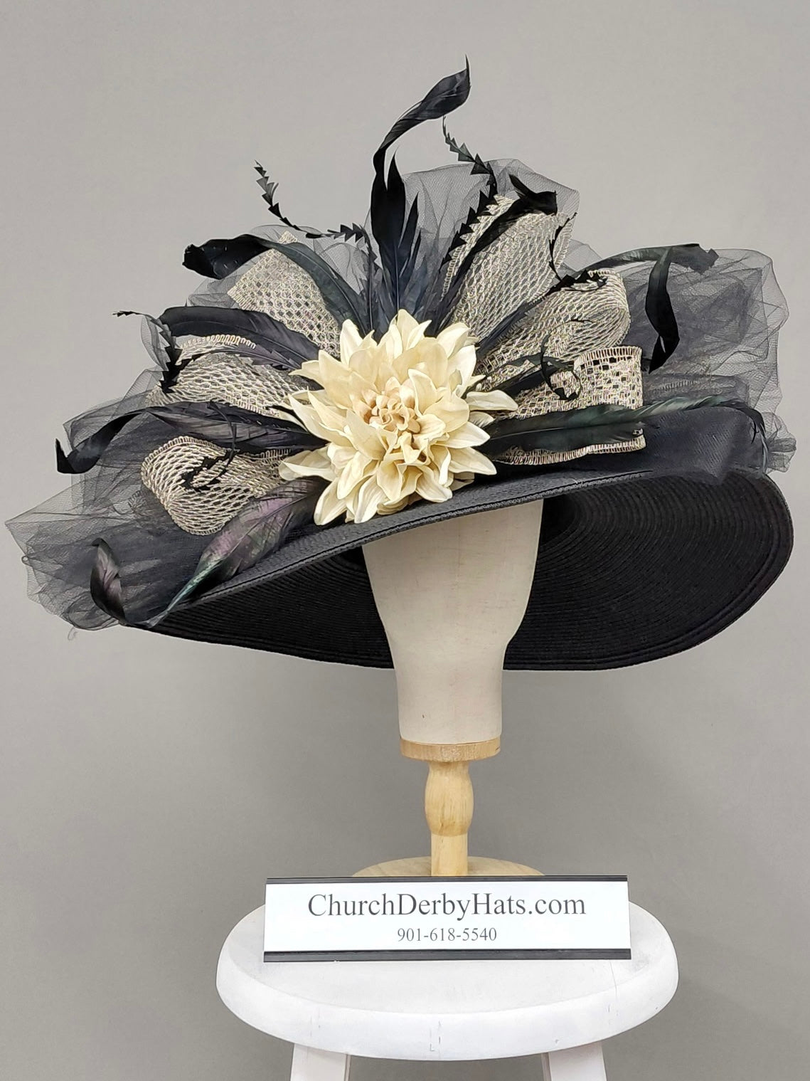 Cindy Black Gold Ivory - Kentucky Derby Hat
