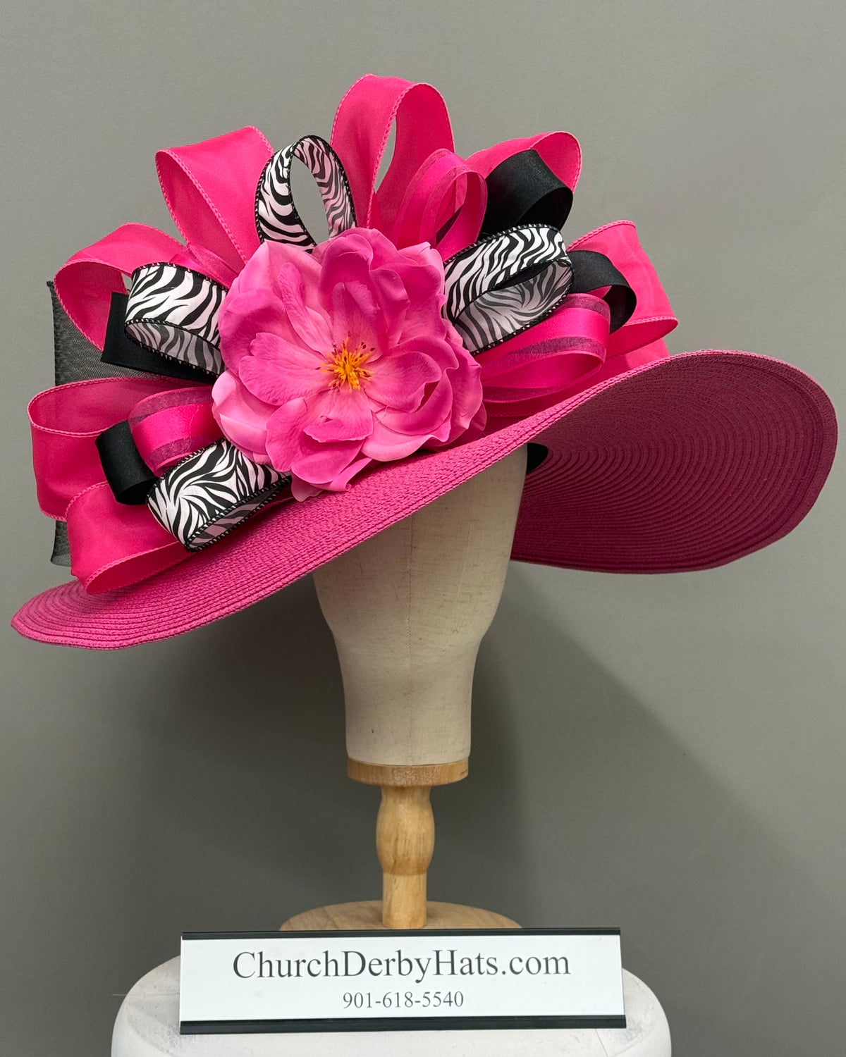 Tabitha Pink Black White - Kentucky Derby Hat - Church Hat