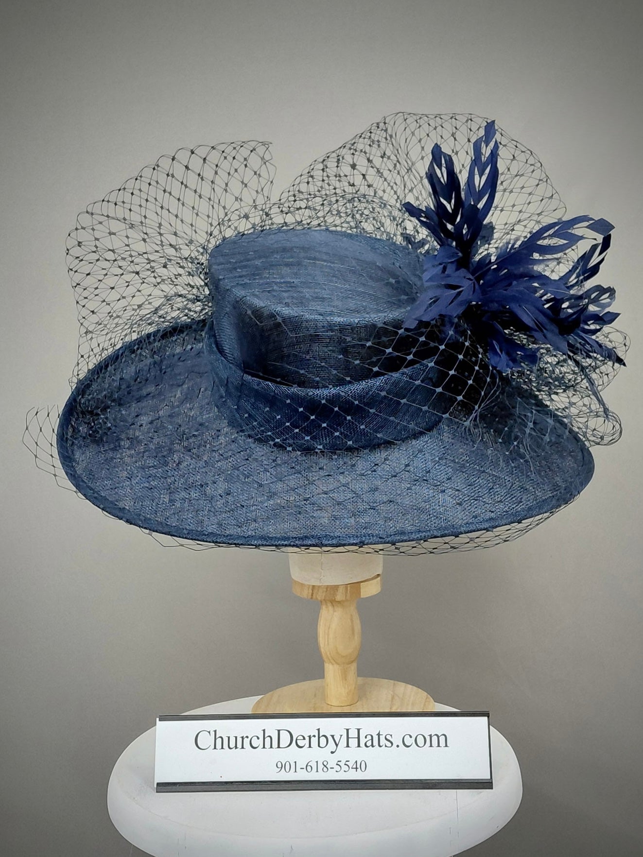 Serena Navy Sinamay - Church Derby Hat