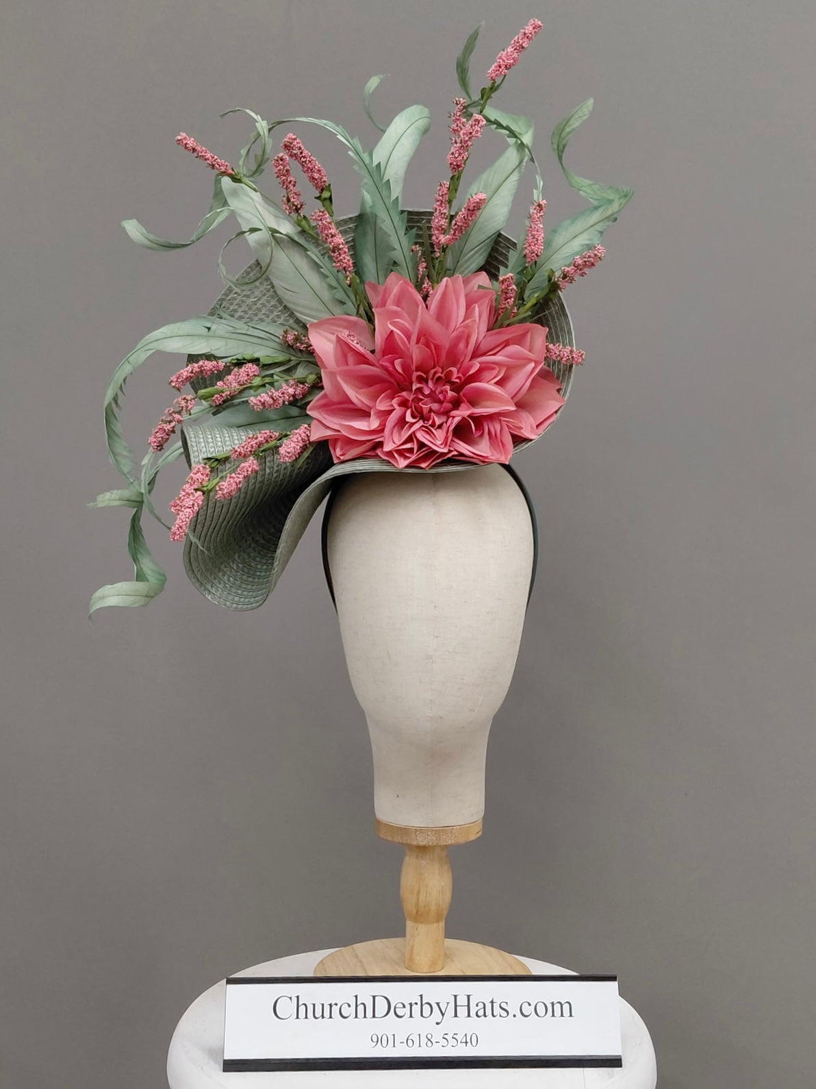 Amanda Pink Green Fascinator - Wedding Hat