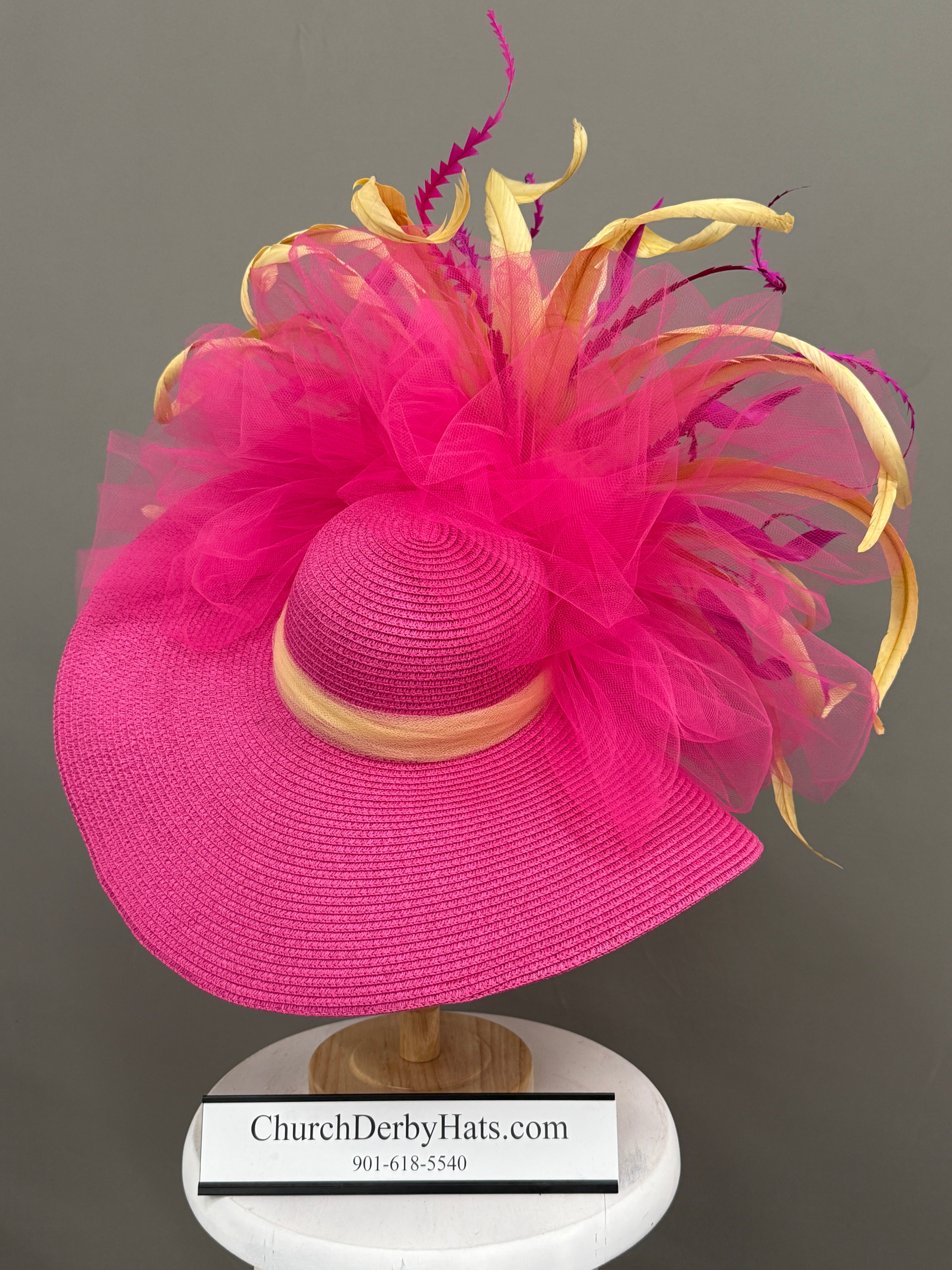 Jenelle - Pink Yellow Church Derby Hat