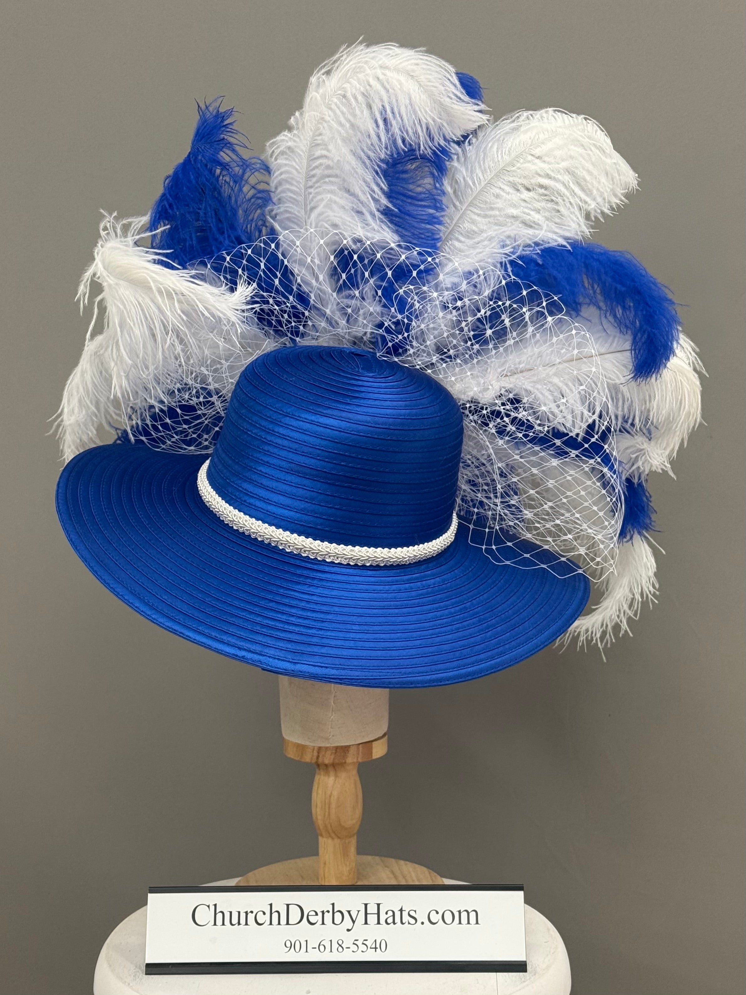 Royal Blue White - Church Hat - Kentucky Derby Hat