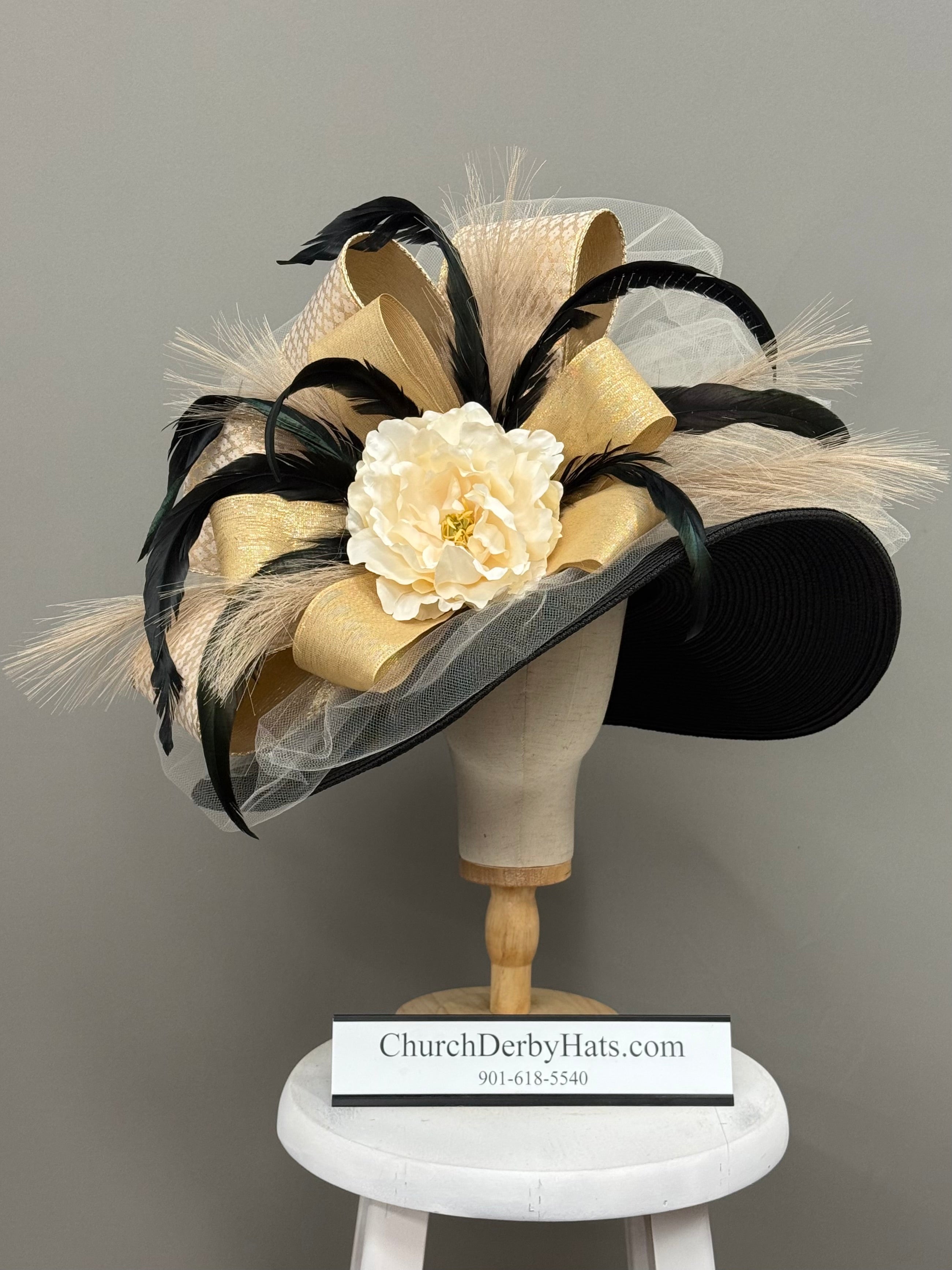 Edwina - Black Gold Kentucky Derby Hat