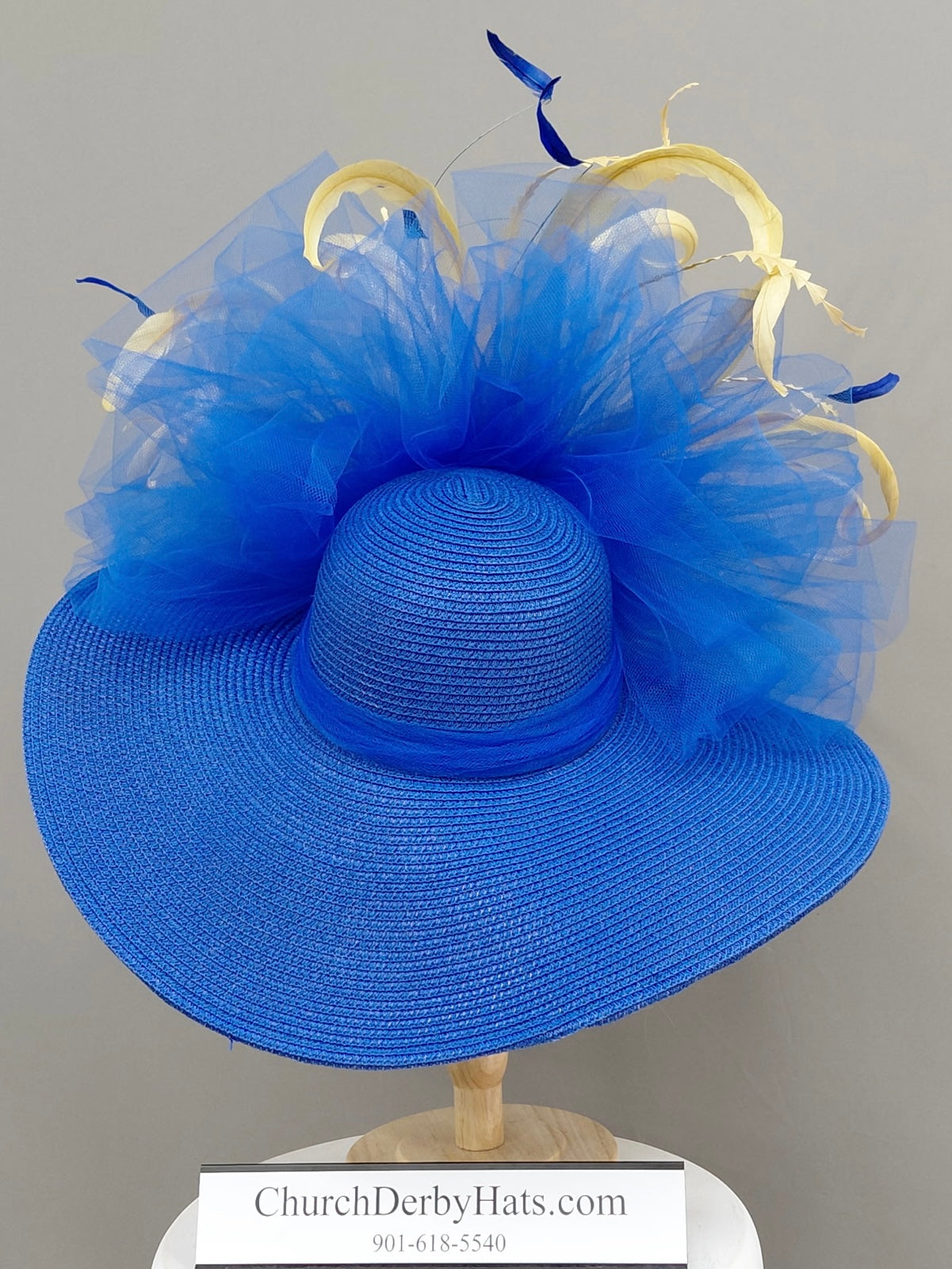 Jewel - Royal Blue Gold Kentucky Derby Hat - Church Hat