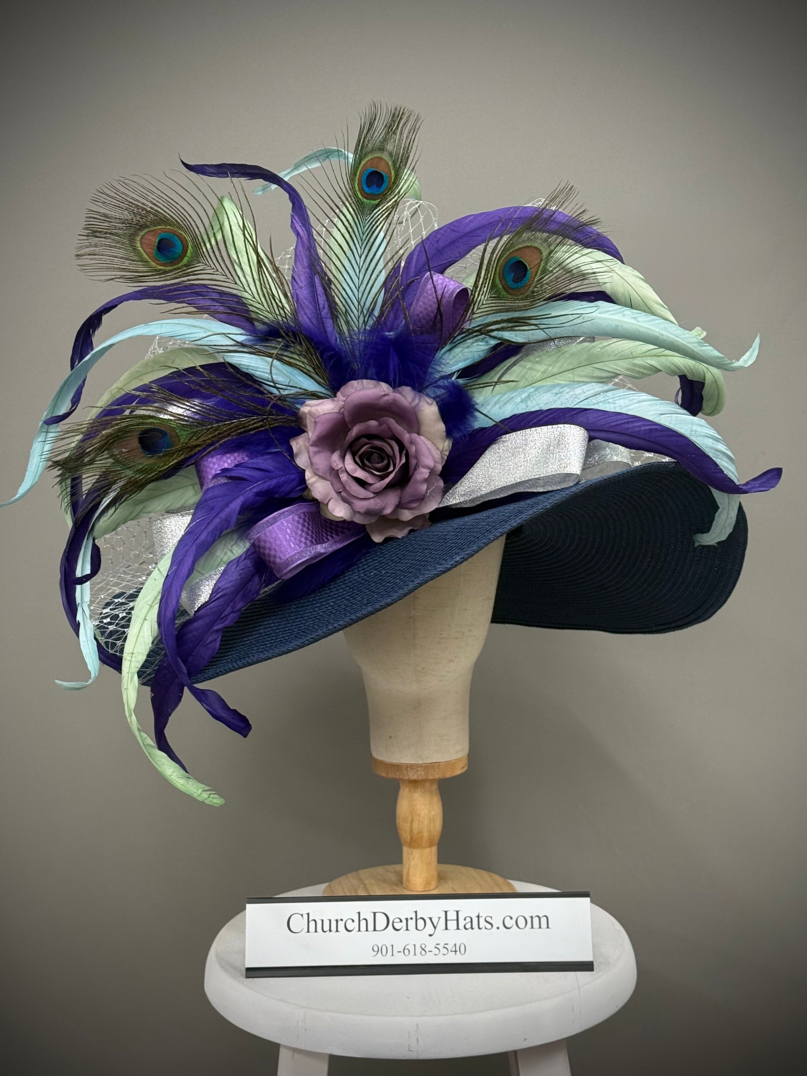 Purple Navy Blue - Kentucky Derby Hat - Church Derby Hat