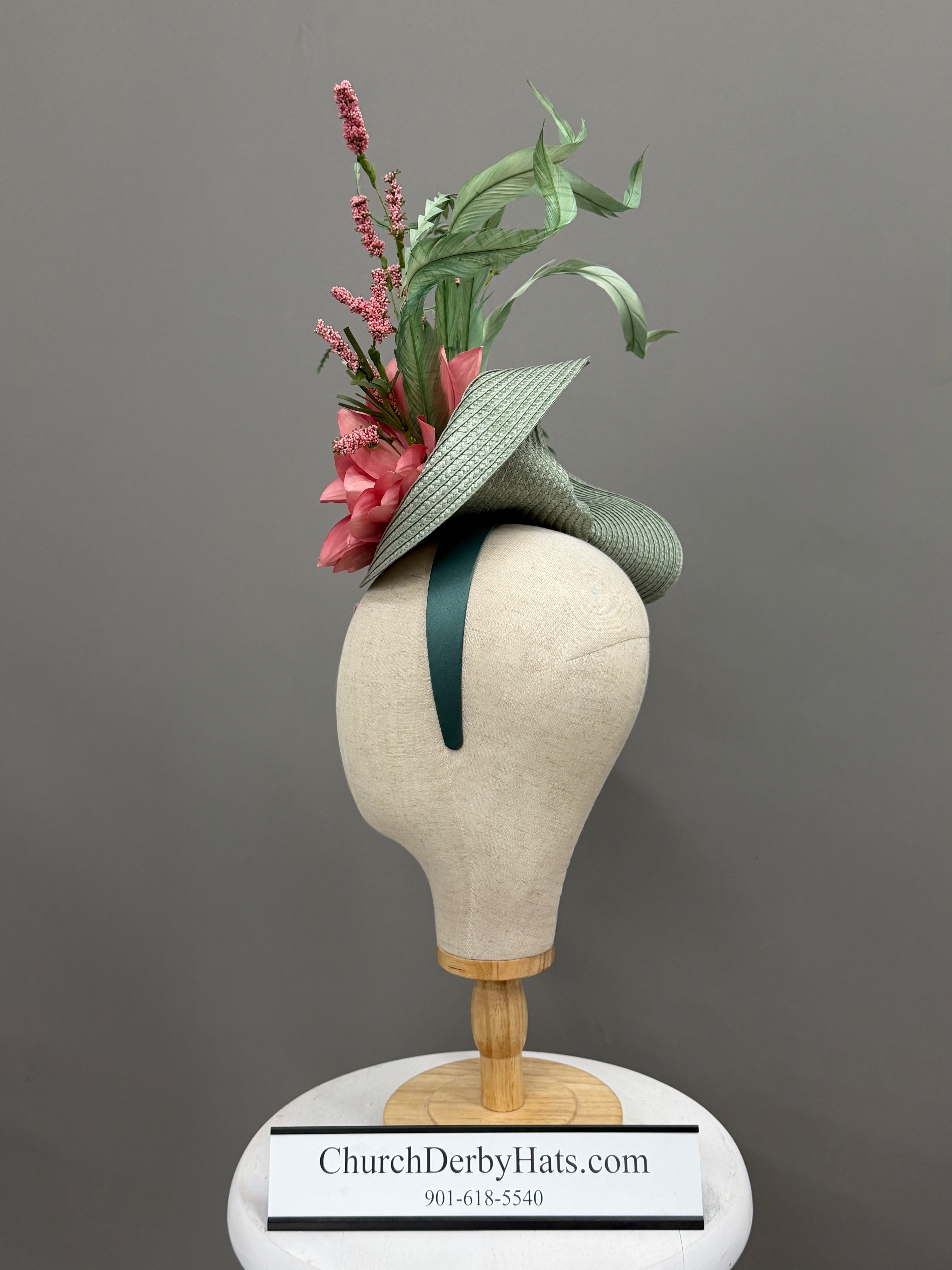 Amanda Pink Green Fascinator - Wedding Hat