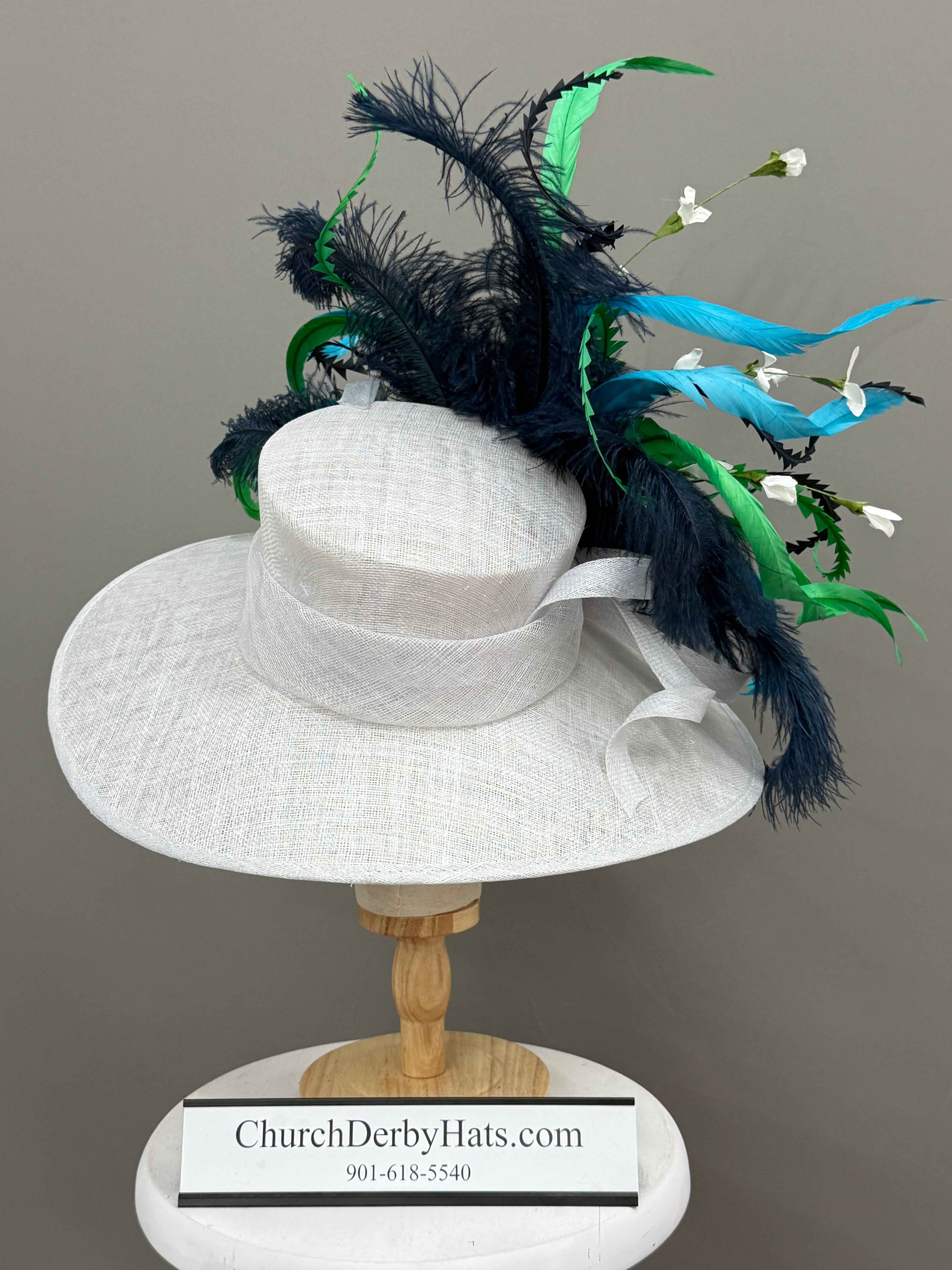 White Navy Green Sinamay