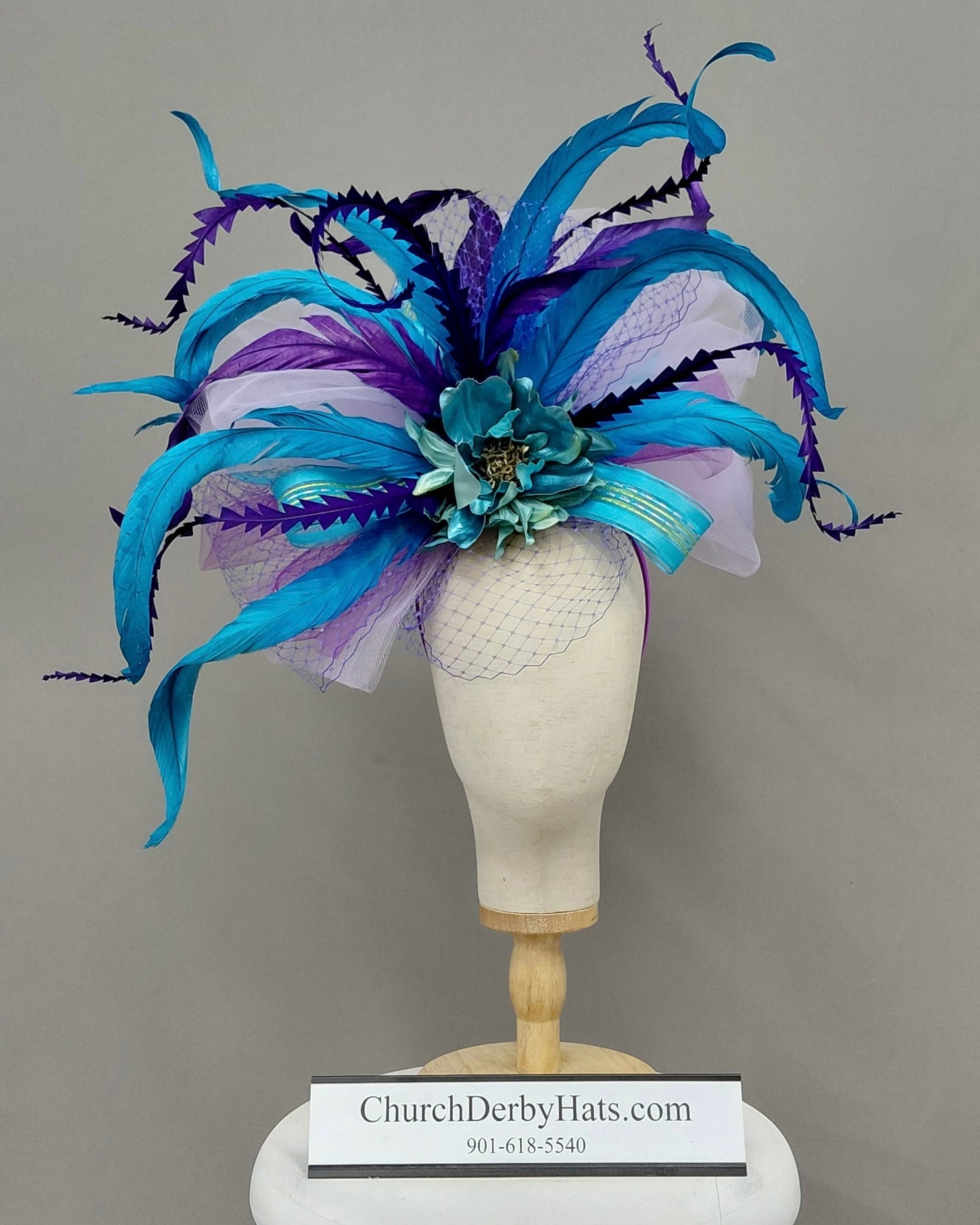Hera Blue Purple - Kentucky Derby Hat - Fascinator on Headband