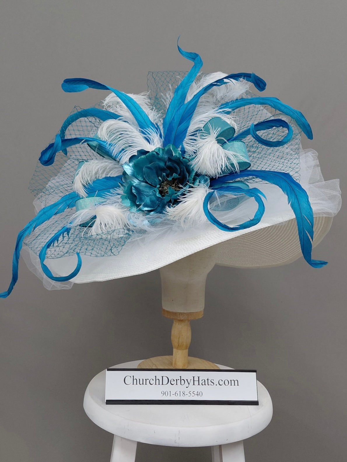 Teals and Blues Kentucky Derby Hat - Church Hat