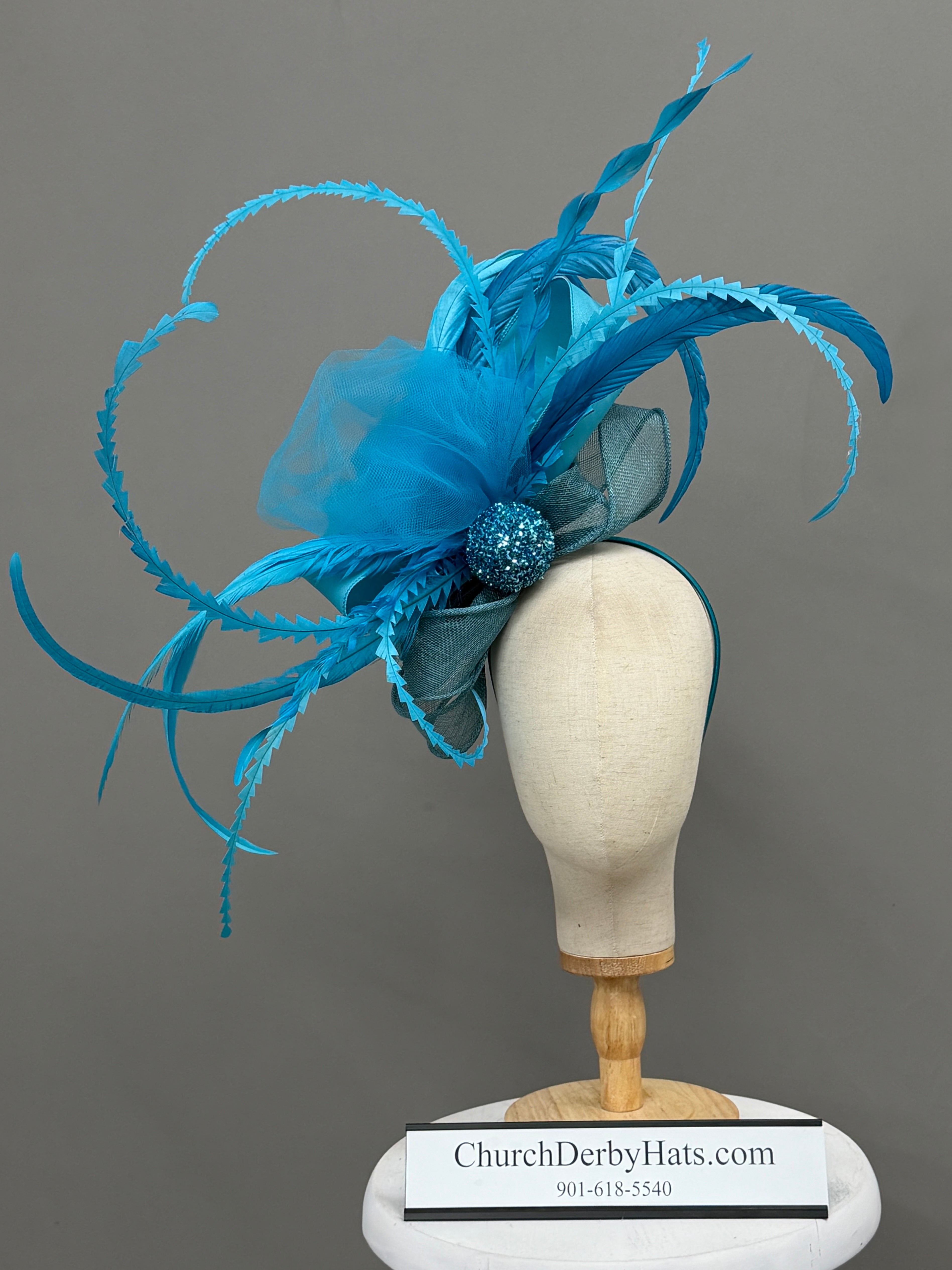 Sophia Blue Fascinator by Vance on Headband - Kentucky Derby Hat