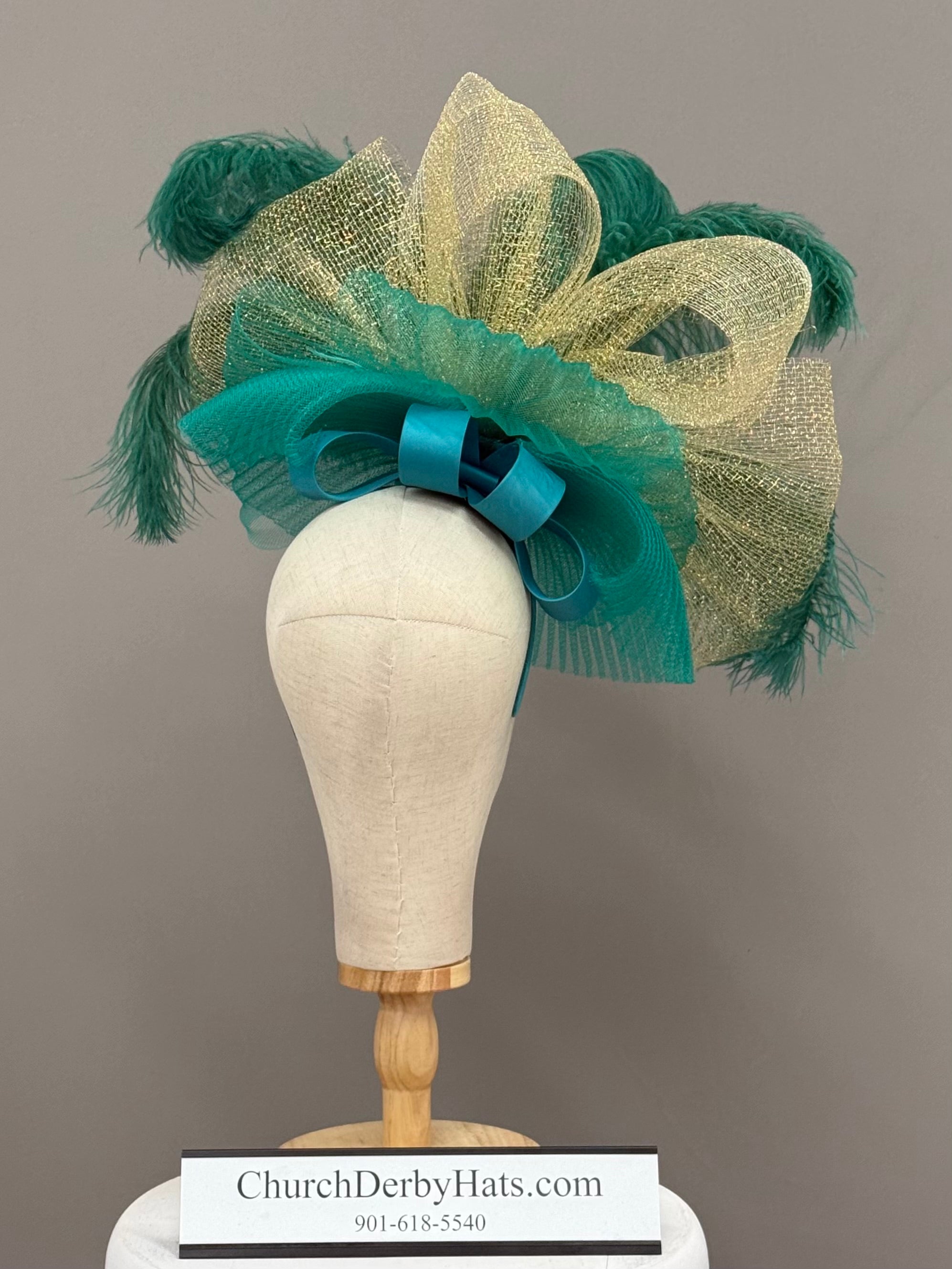 Rachel Teal Gold Fascinator