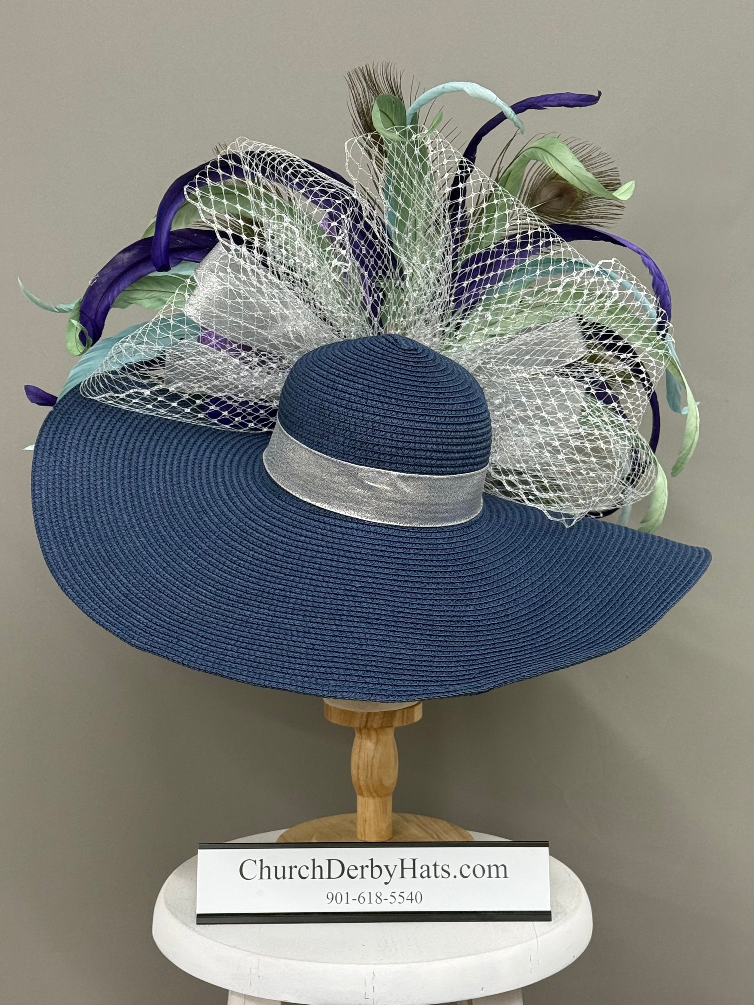 Purple Navy Blue - Kentucky Derby Hat - Church Derby Hat