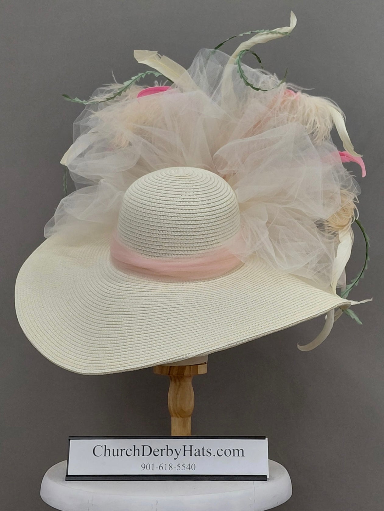 Michelle Pink Ivory - Church Derby Hat