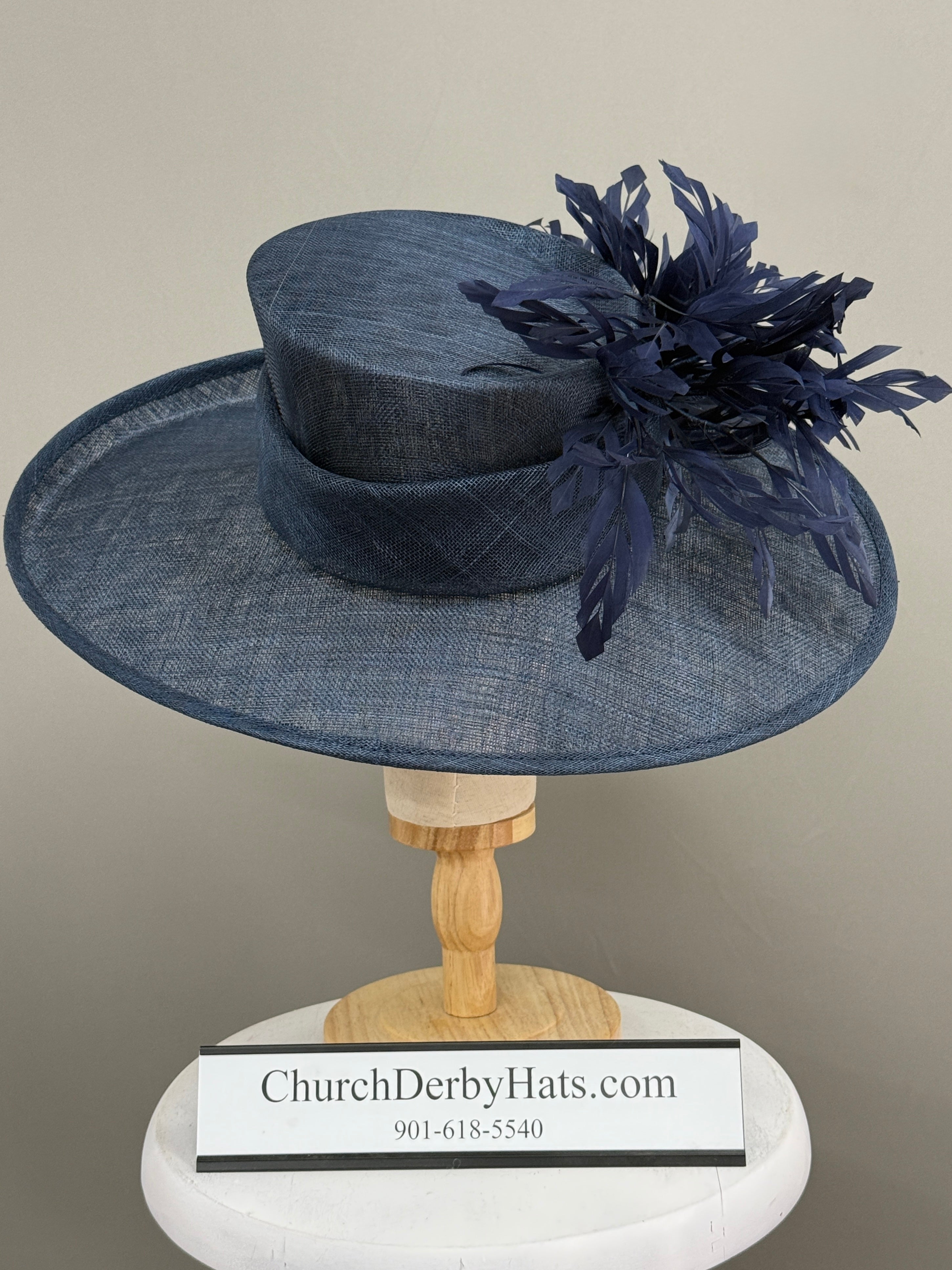 Navy Blue Sinamay - Church Derby Hat