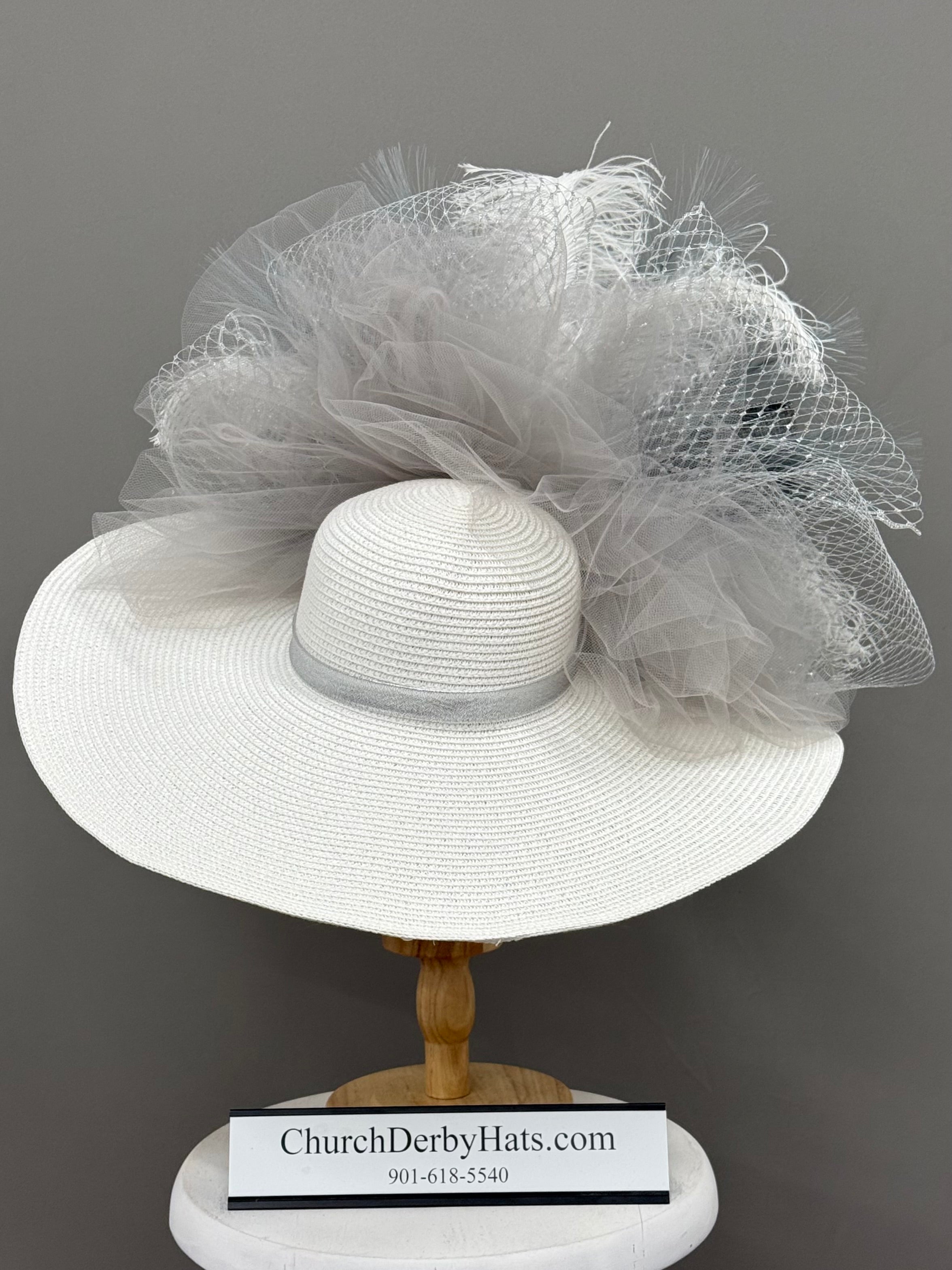 Silverina - White Silver Gray Kentucky Derby Hat - Church Hat