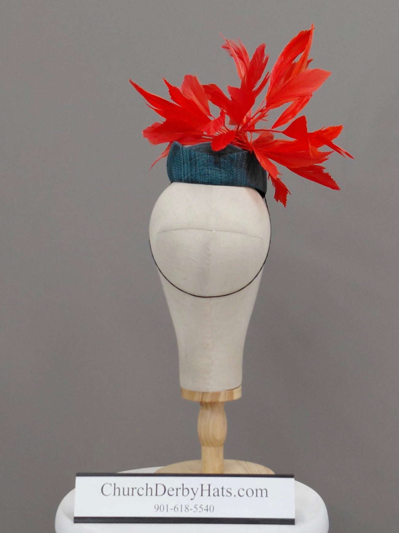 Erica - Dark Teal Bold Blood Orange Fascinator Hat
