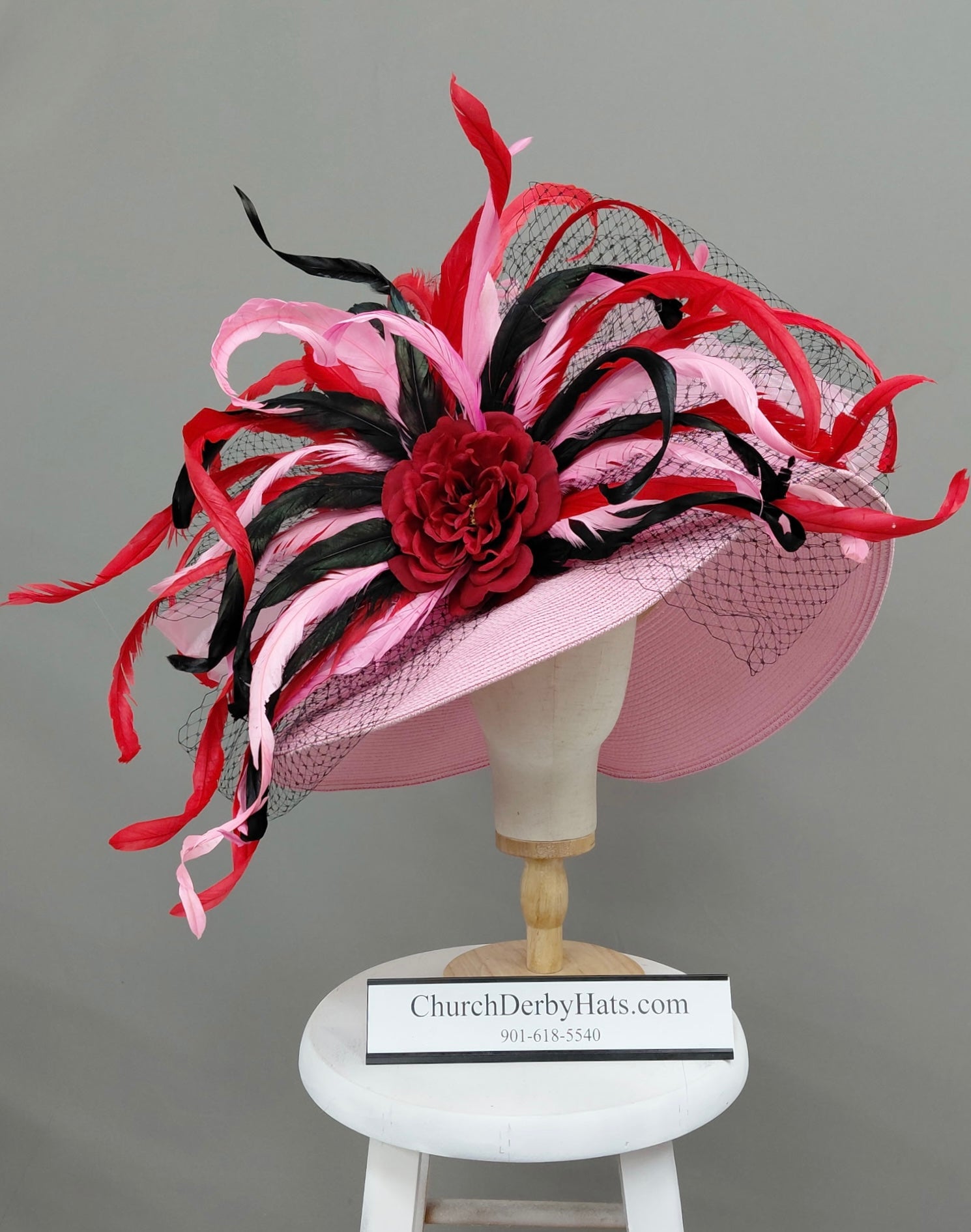 Romantic Red Pink Black - Church Derby Hat