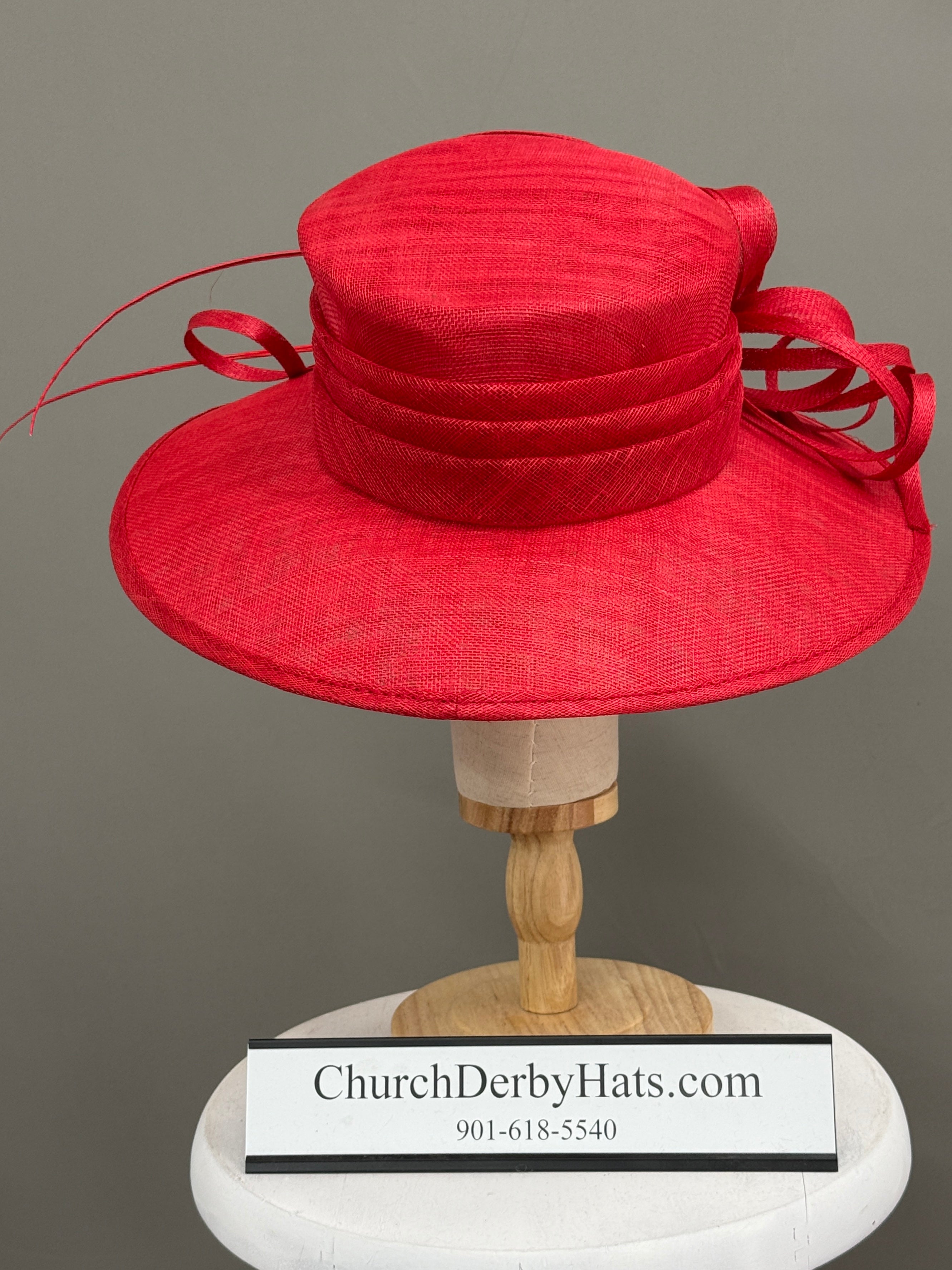 Red Sinamay Straw - Church Derby Hat