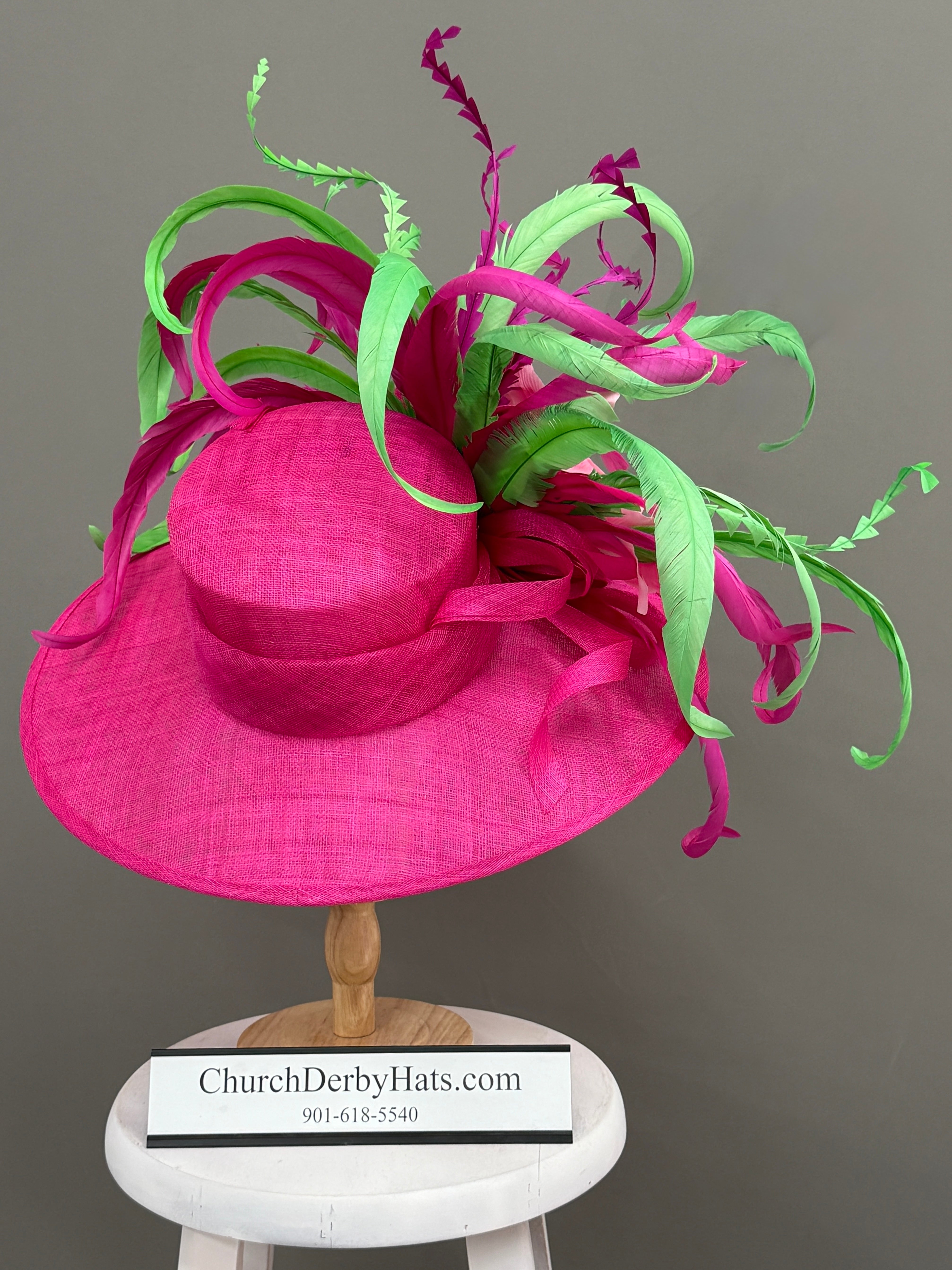 Oaks Lily Hot Pink and Green - Kentucky Derby Hat