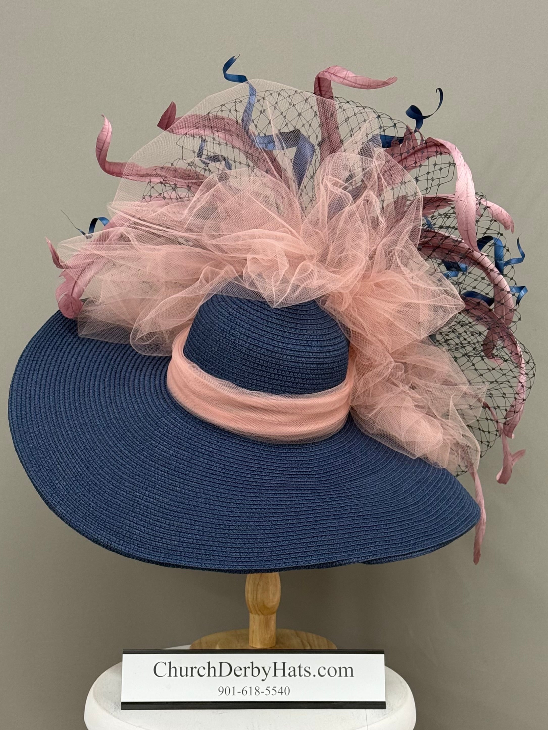 Sabrina Navy Pink - One of a kind - Kentucky Derby Hat - Church Hat