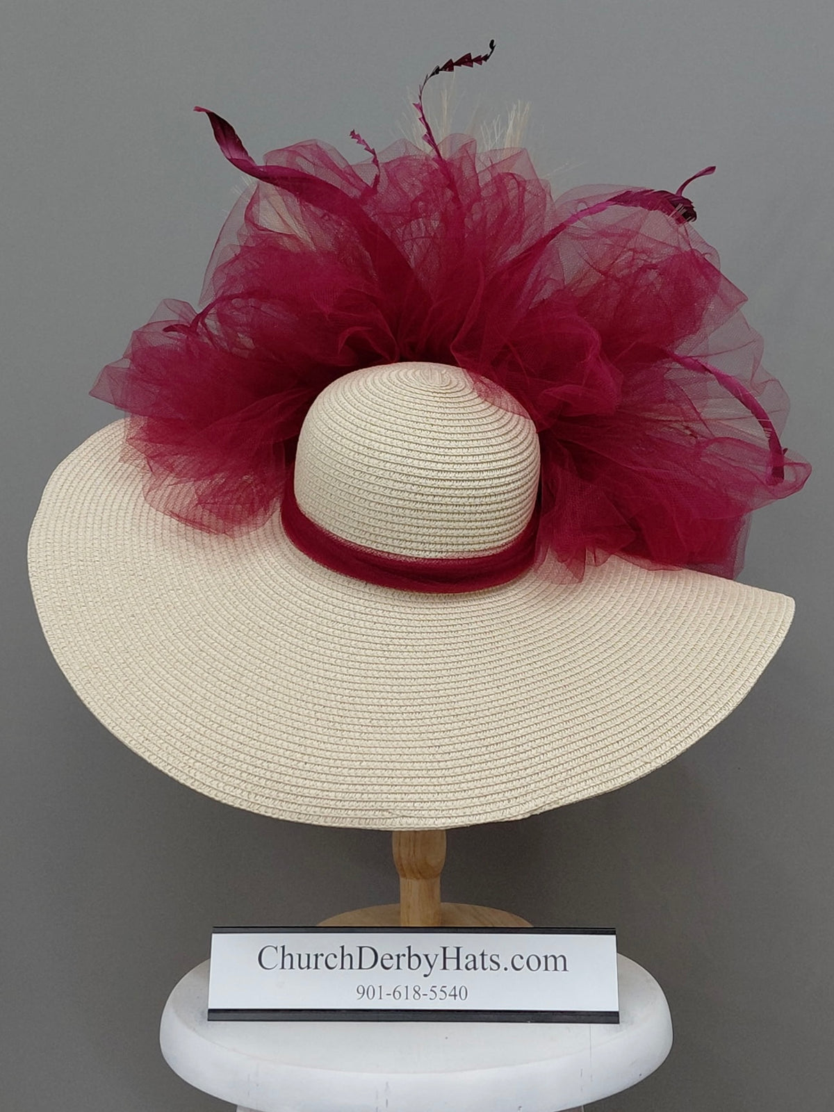 Marina Ivory Maroon - Kentucky Derby Hat
