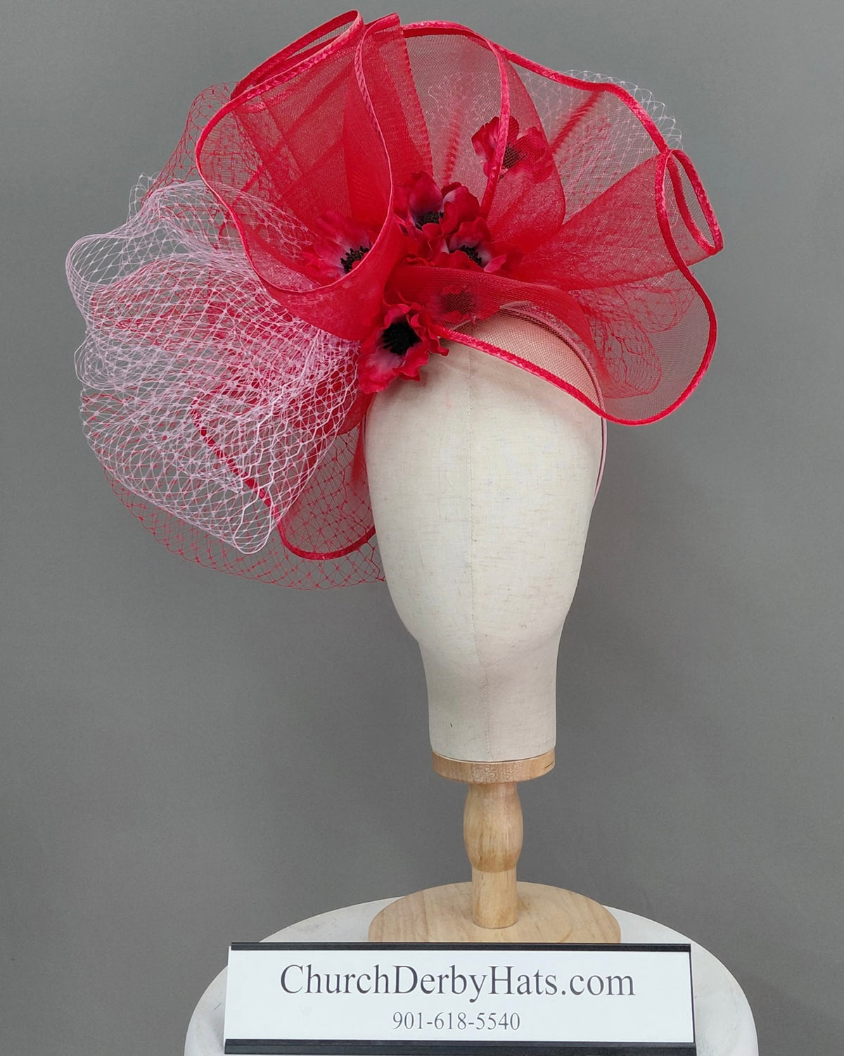 Sabrina Red Pink Fascinator on Headband