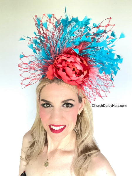Coral Turquoise Fascinator