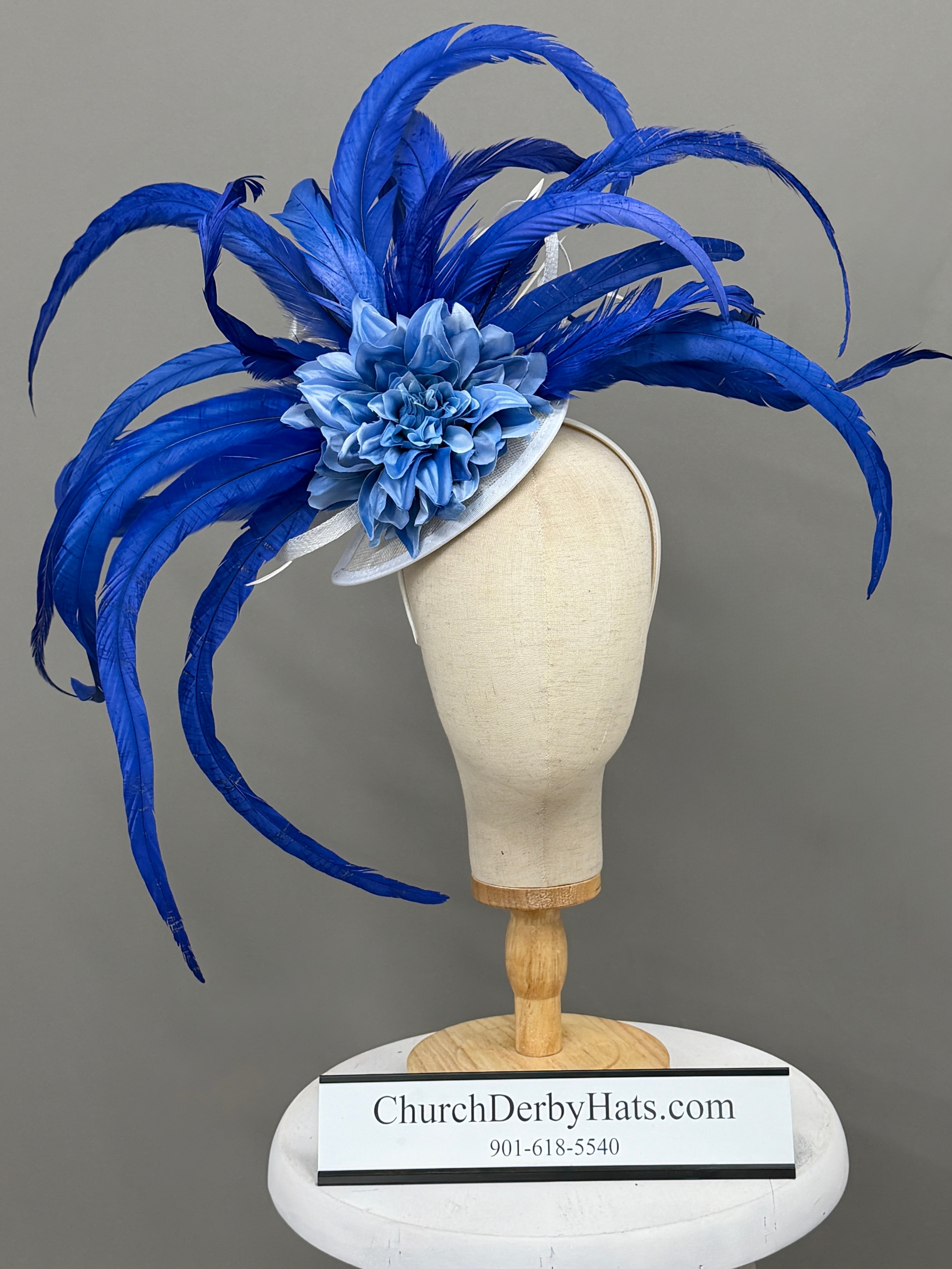 Jewel Blue by Vance - Kentucky Derby Hat - Church Hat - Fascinator on Headband