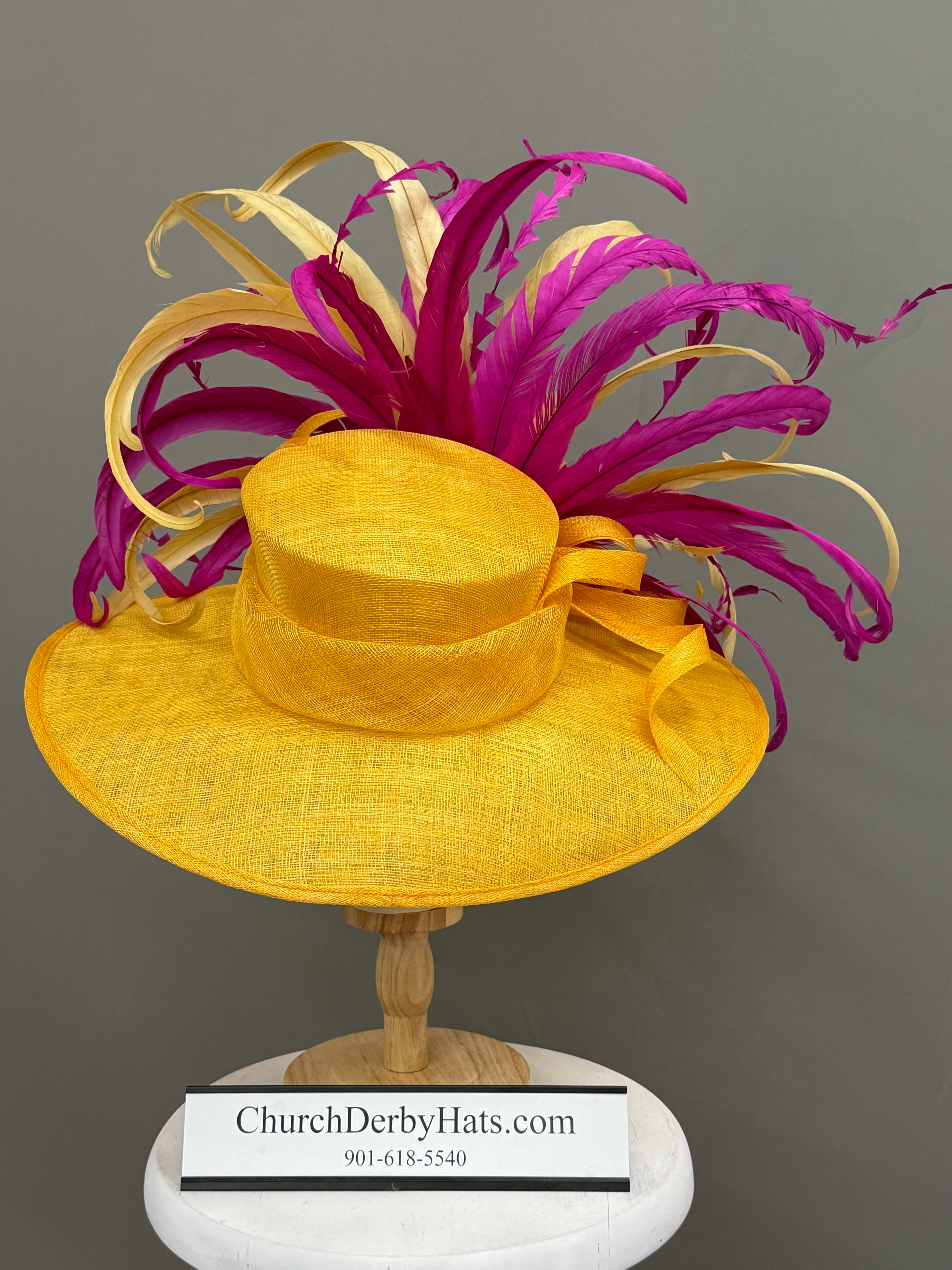 Amy Canary Yellow and Fuchsia - Church Derby Hat