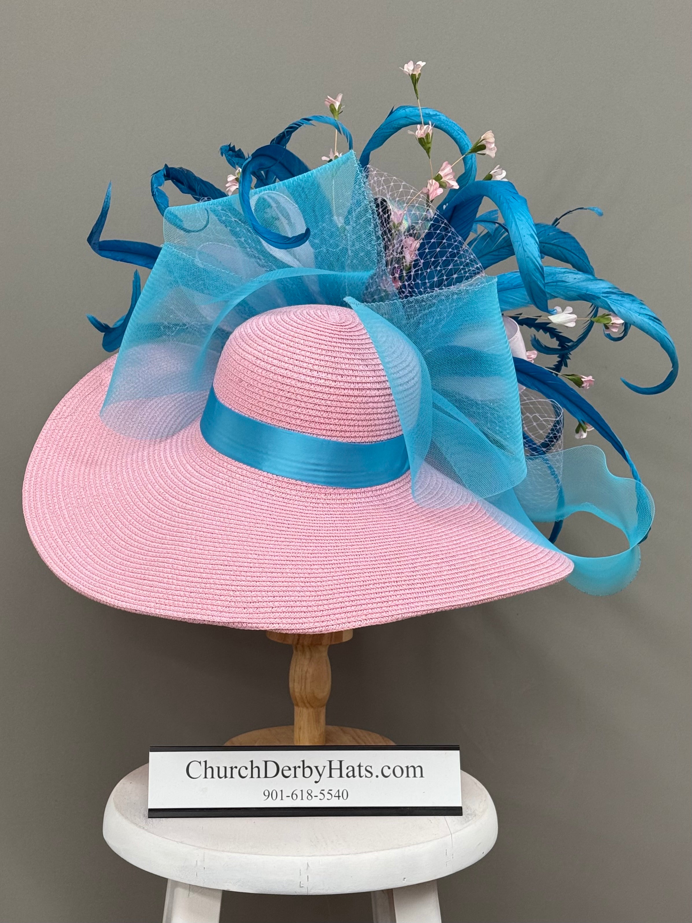 Buckingham Pink Blue - Kentucky Derby Hat