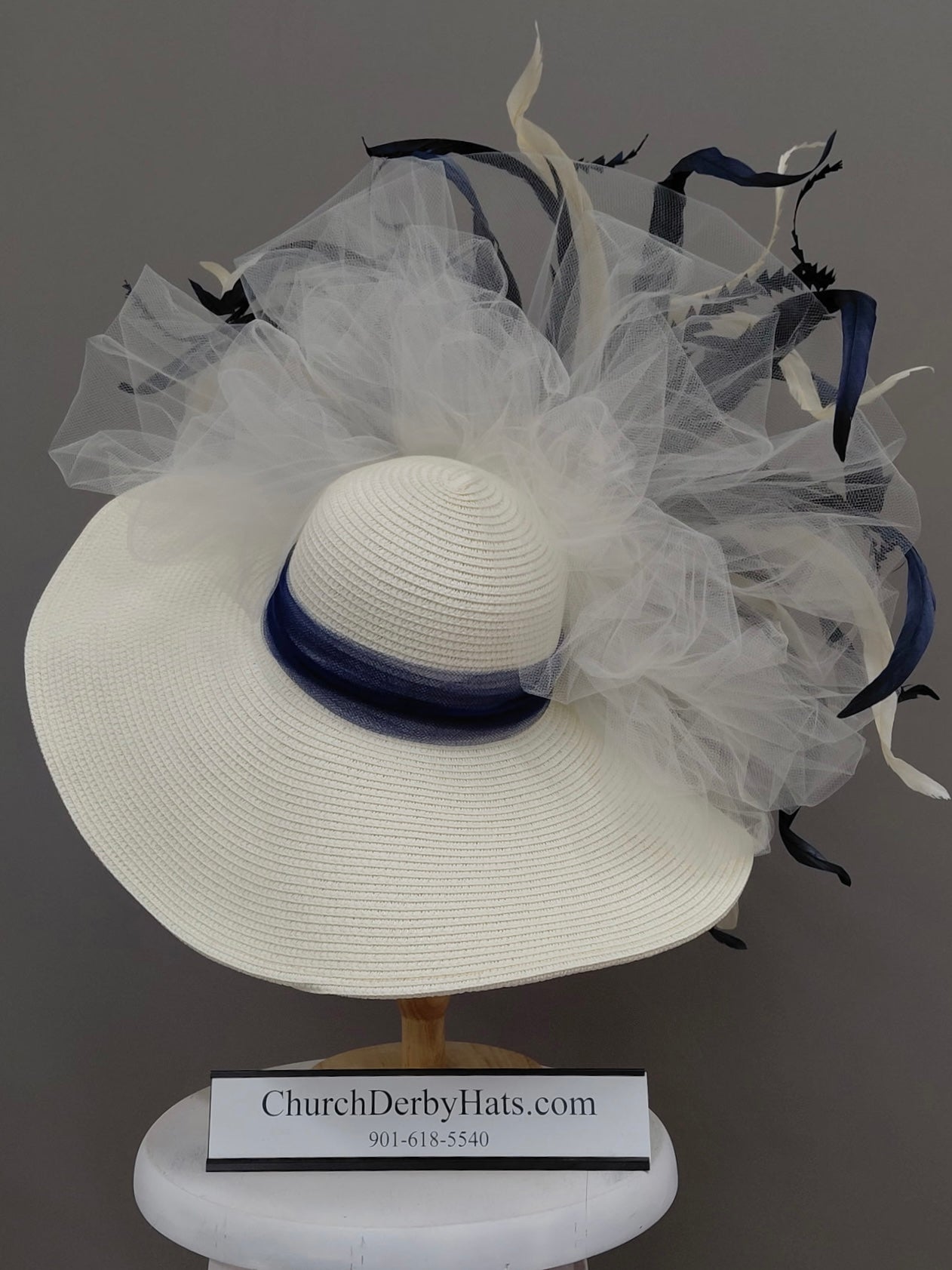 Purslane Ivory Navy Blue - Church Derby Hat