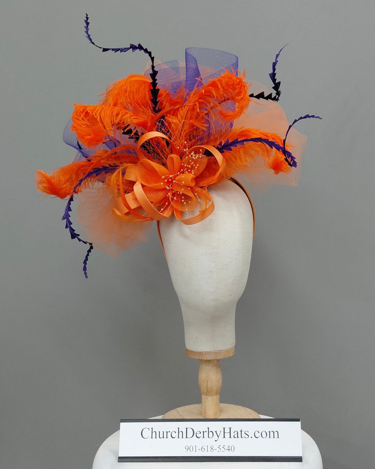 Orly - Orange Fascinator on Headband - Kentucky Derby Hat