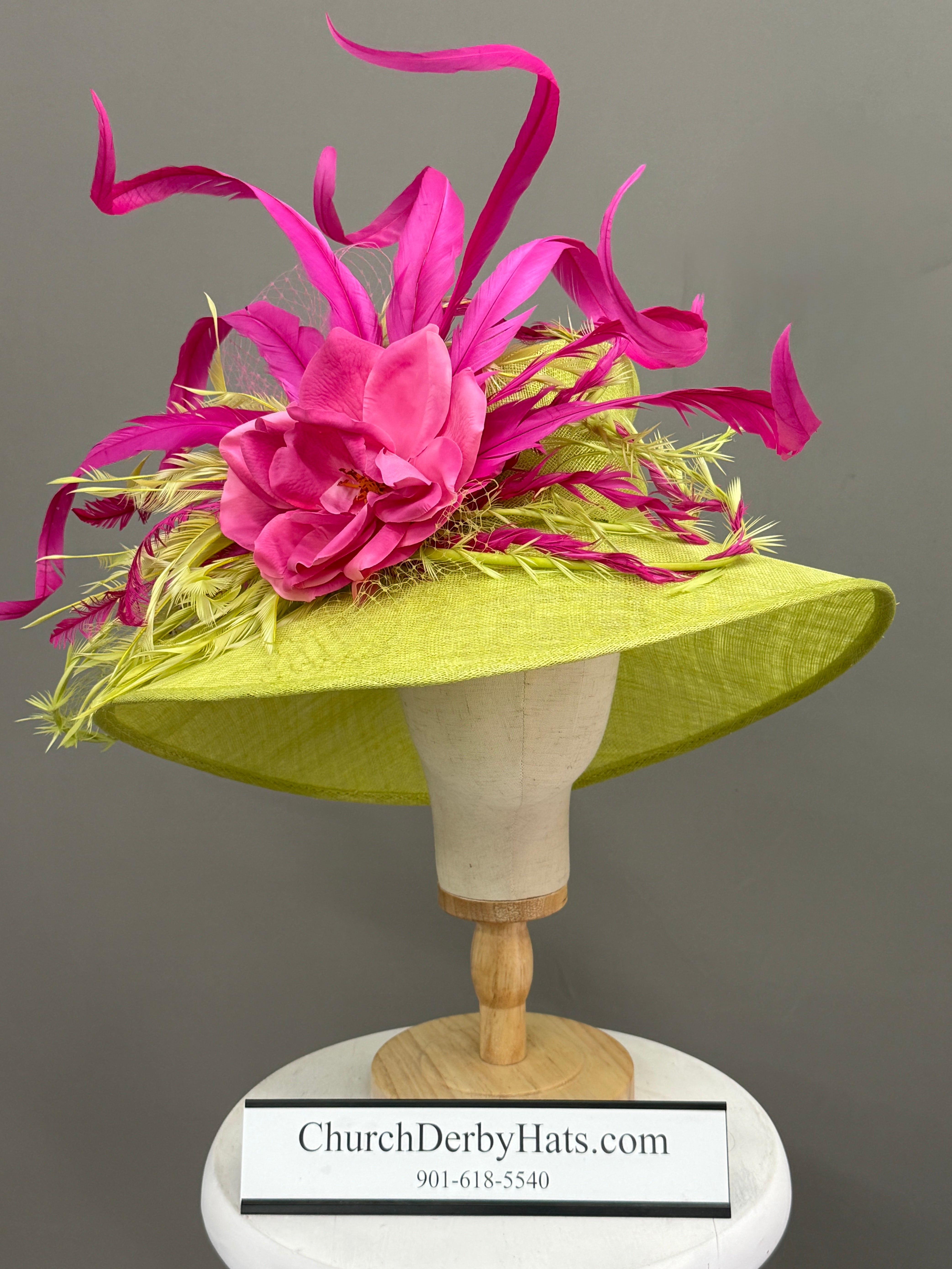Spirit Lime Green Pink - Kentucky Derby Hat
