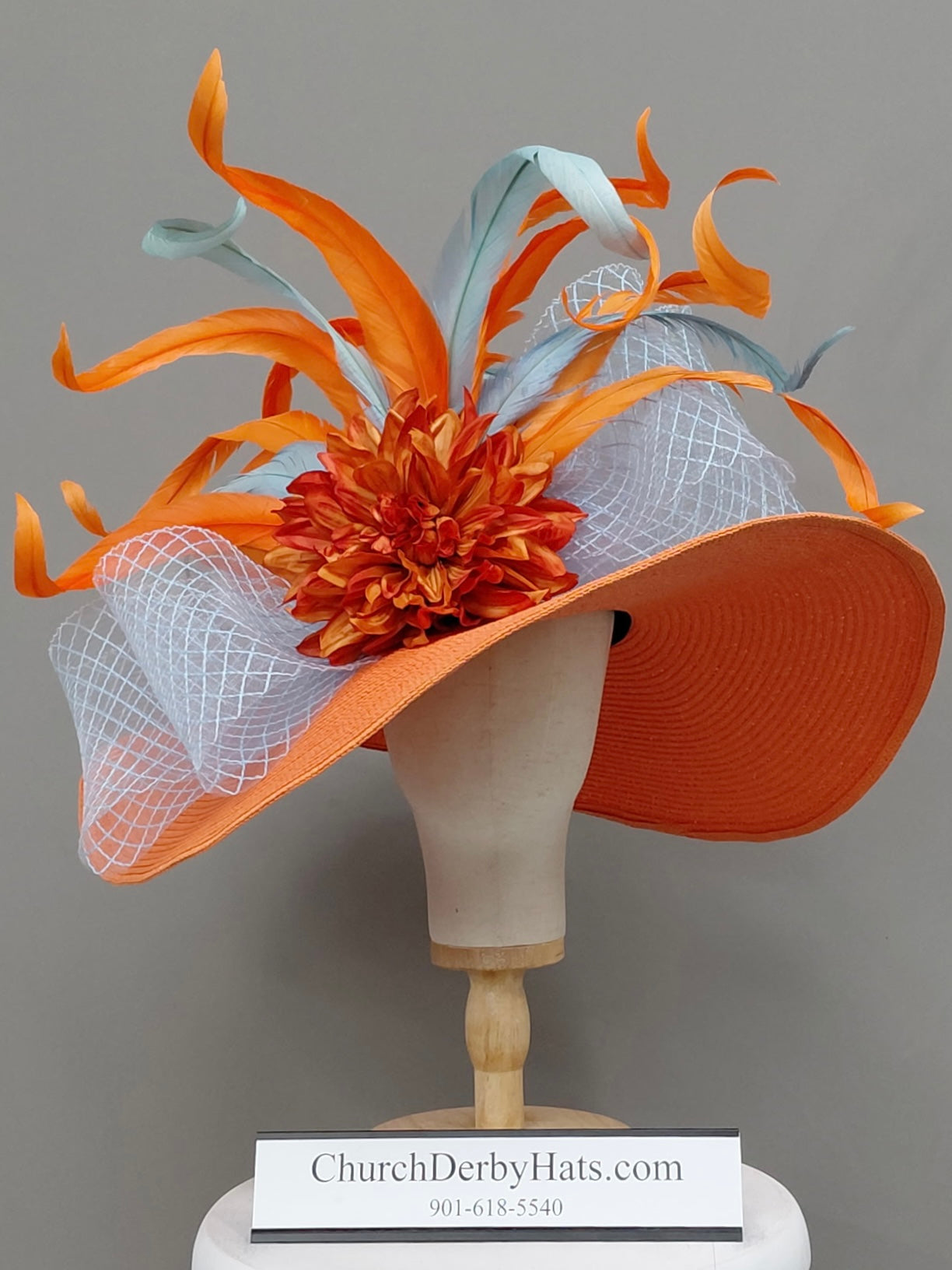 Tessa Orange Blue - Kentucky Derby Hat