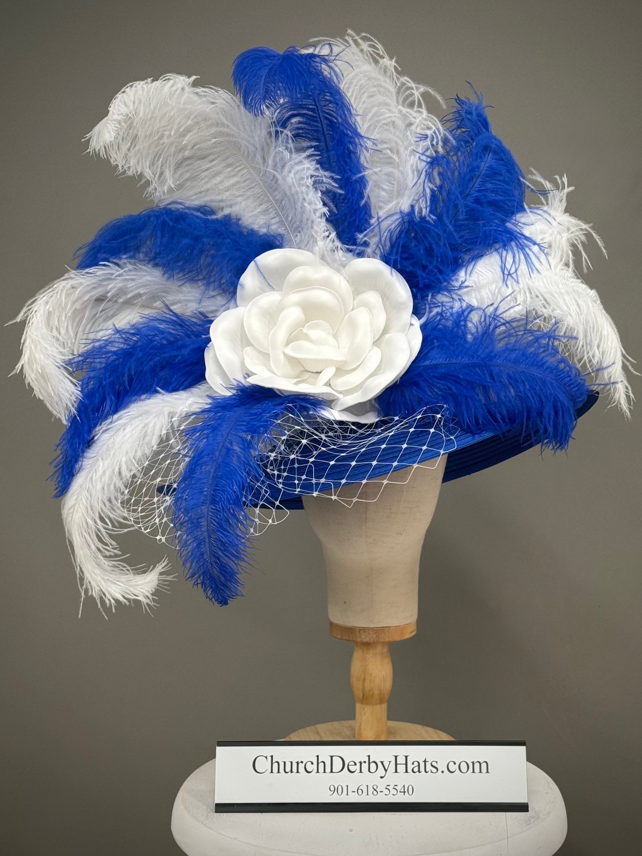 Royal Blue White - Church Hat - Kentucky Derby Hat