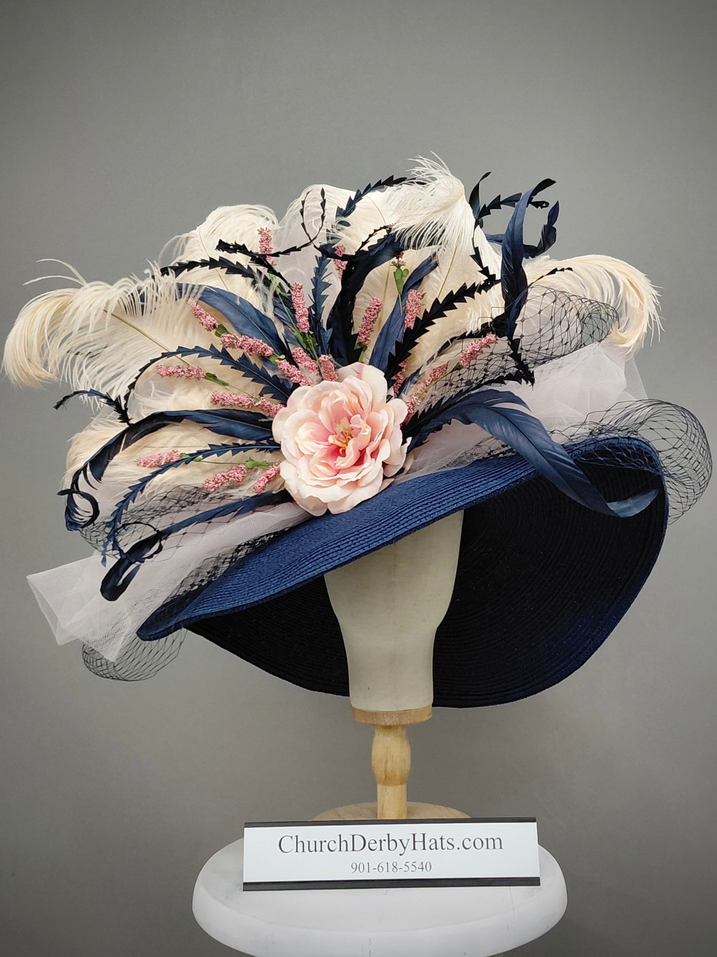Helena Navy Blue - Church Hat - Kentucky Derby Hat