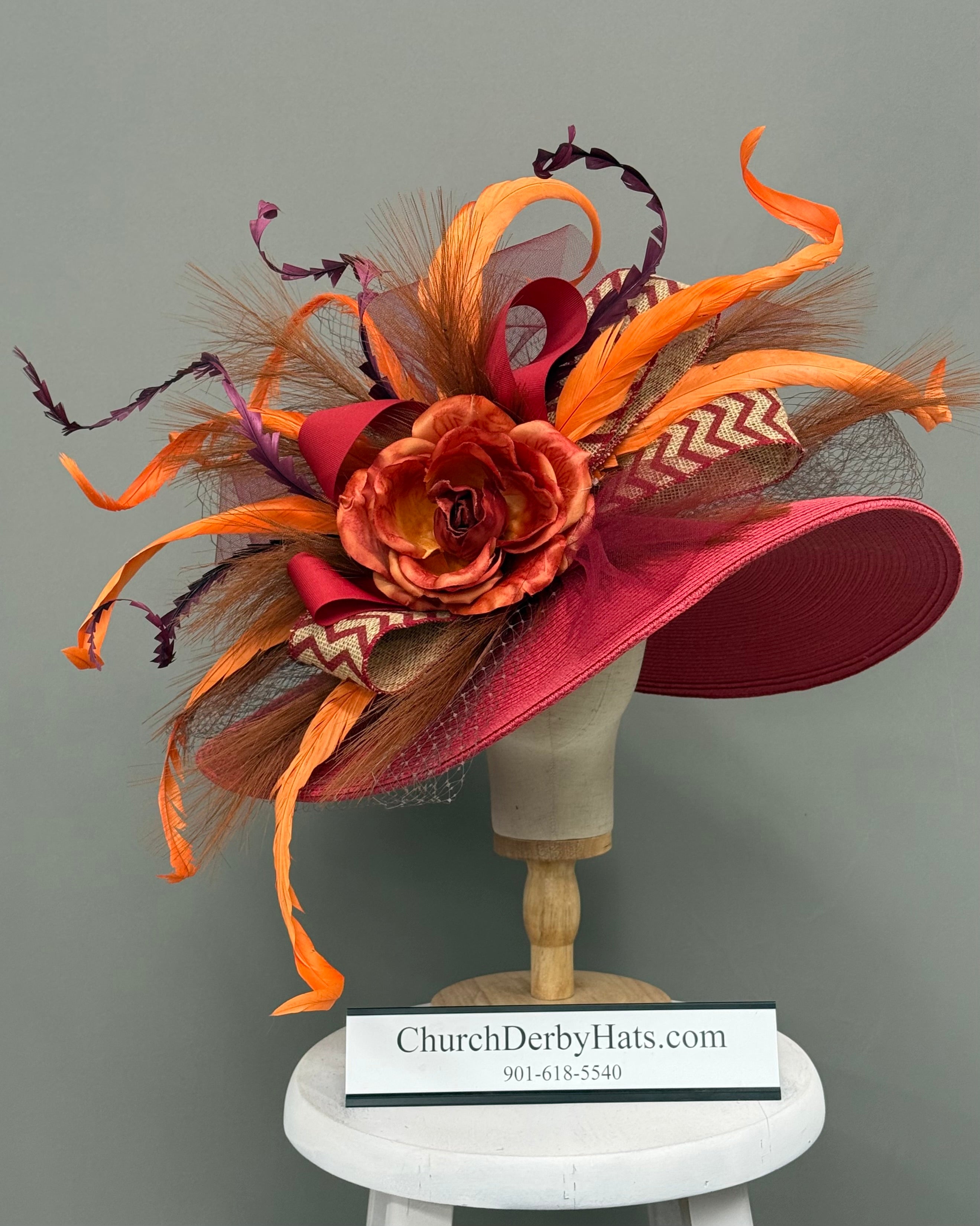 Georgia Red Orange - Kentucky Derby Hat - Church Hat