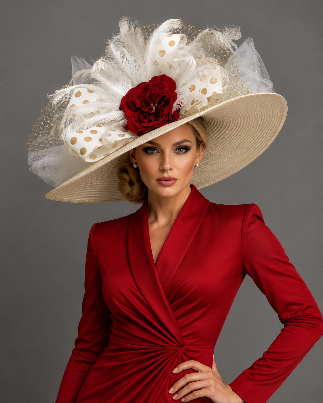 Rosset - Kentucky Derby Hat - Church Hat - Red Rose Ivory Hat