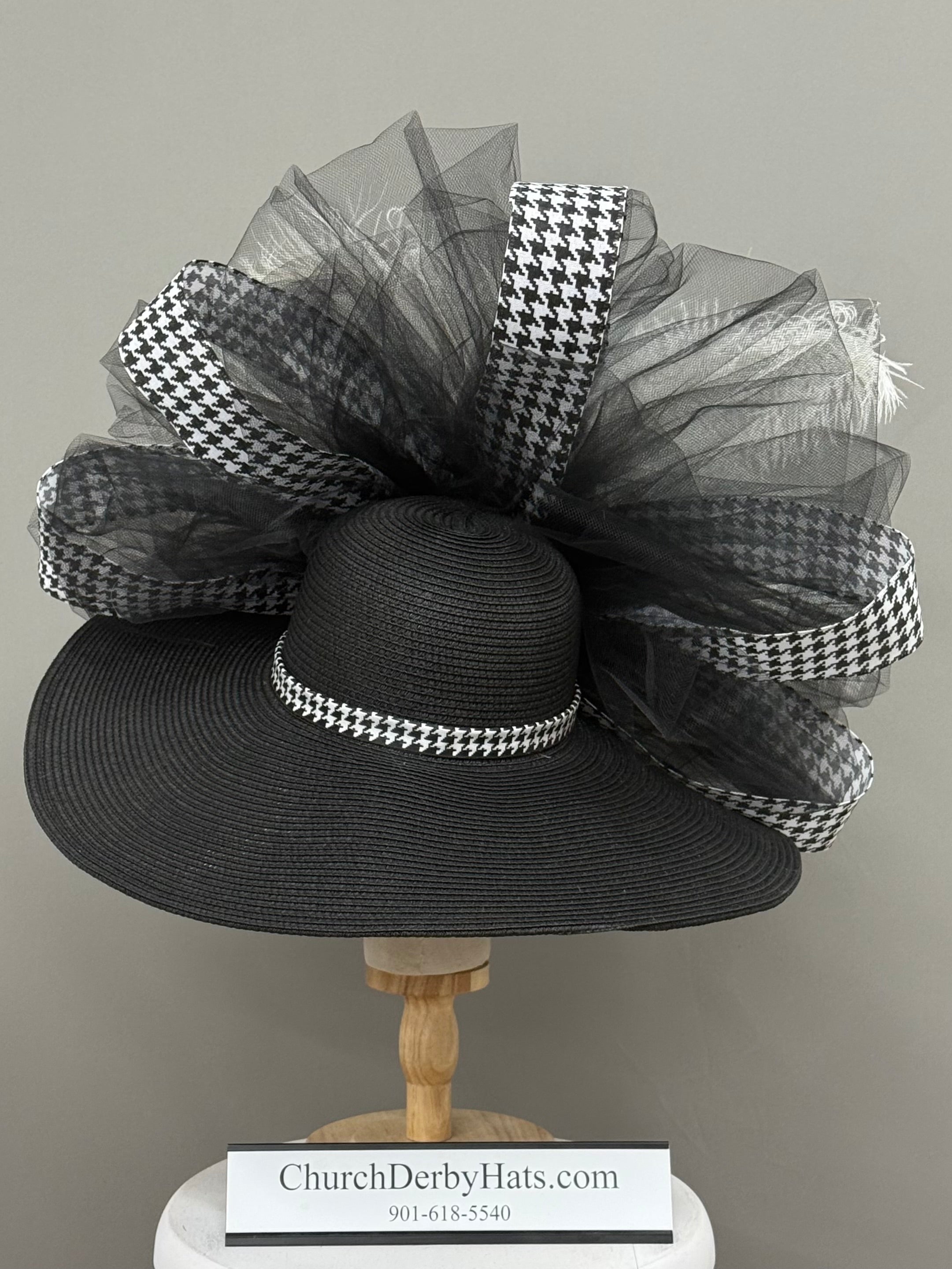 Houndstooth - Elegant Church Derby Hat