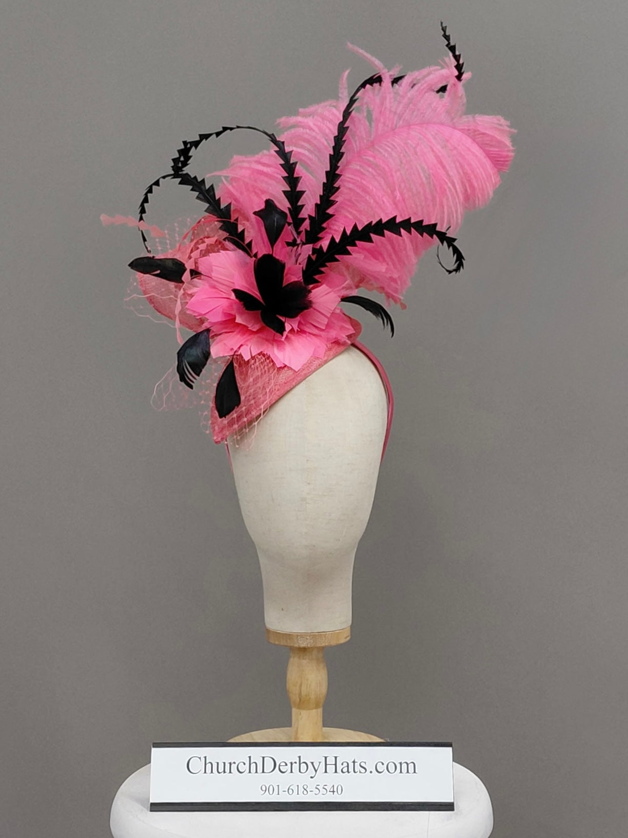 Mindi Pink Black - Derby Fascinator