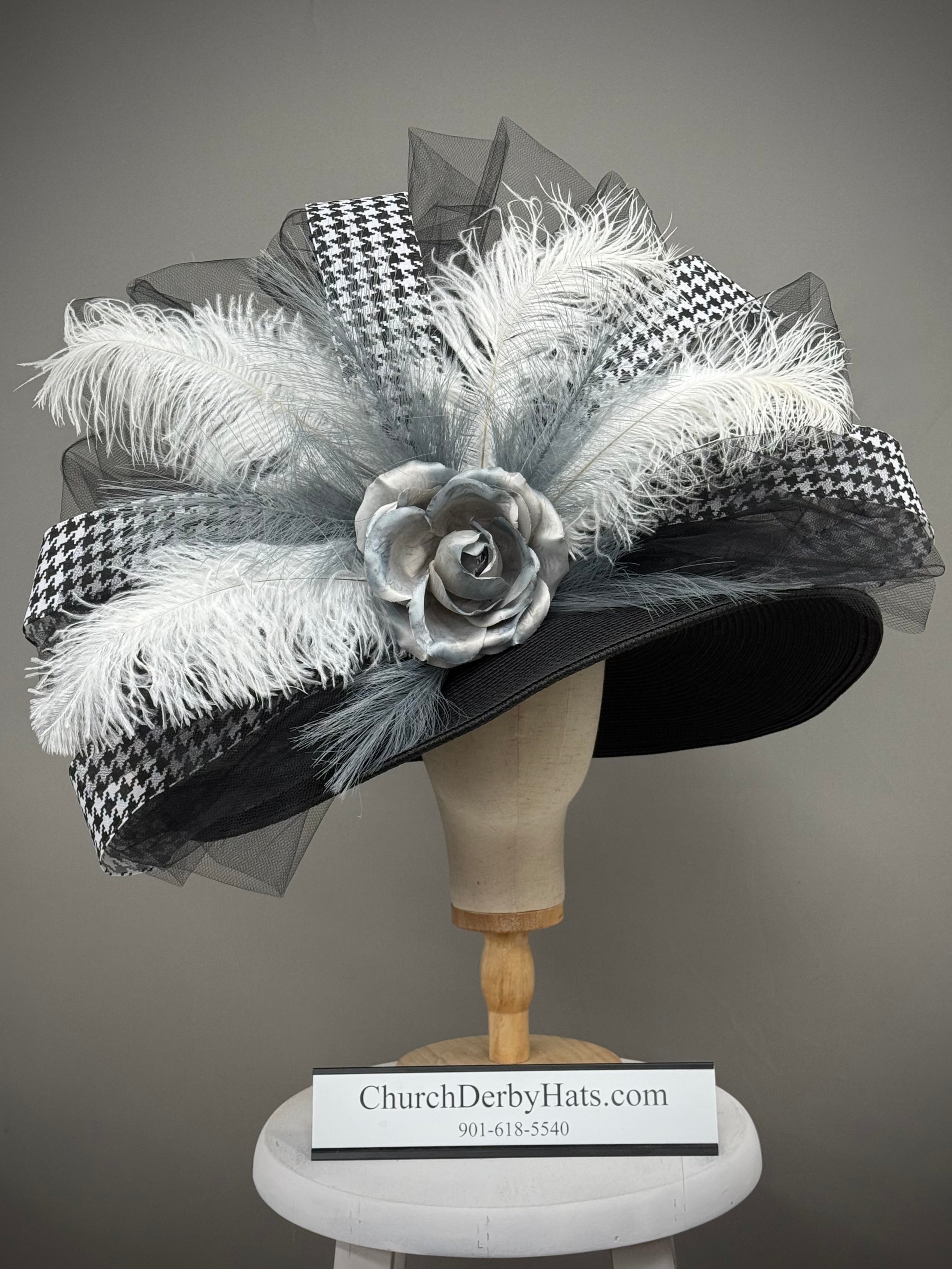 Houndstooth - Elegant Church Derby Hat