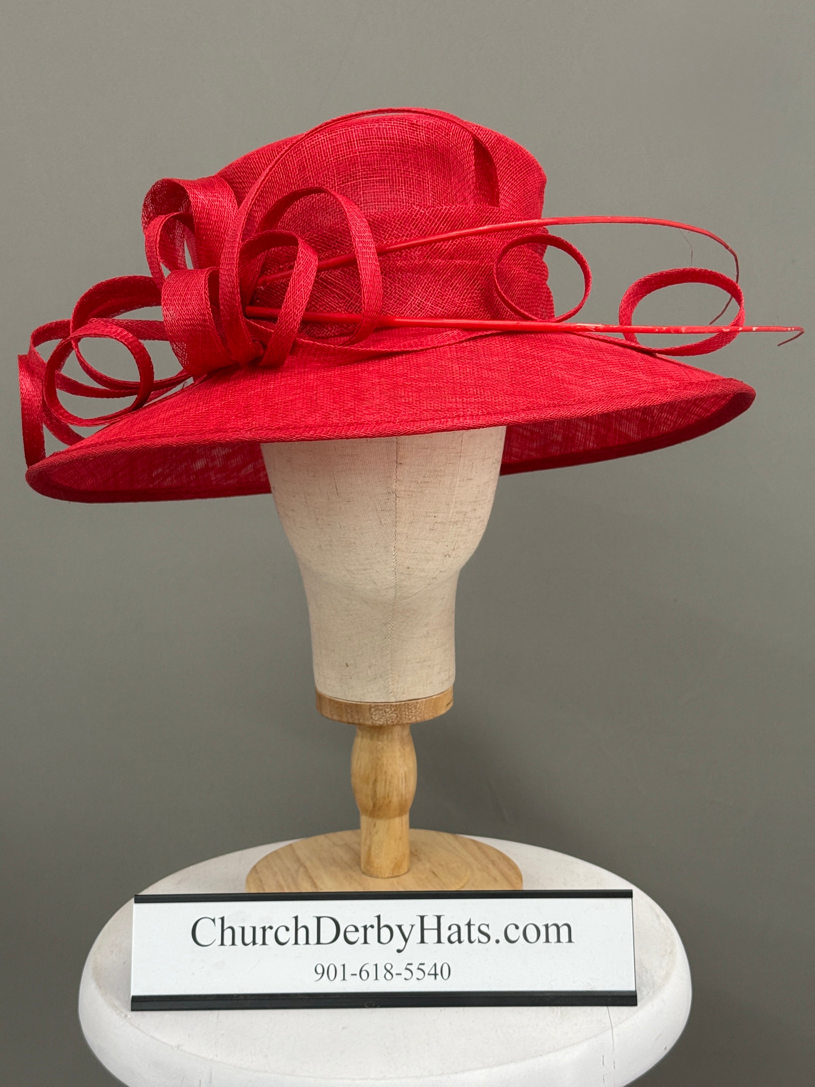 Red Sinamay Straw - Church Derby Hat