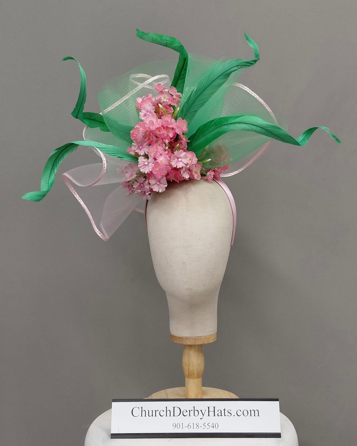 Kelly Green Pink Fascinator on Headband