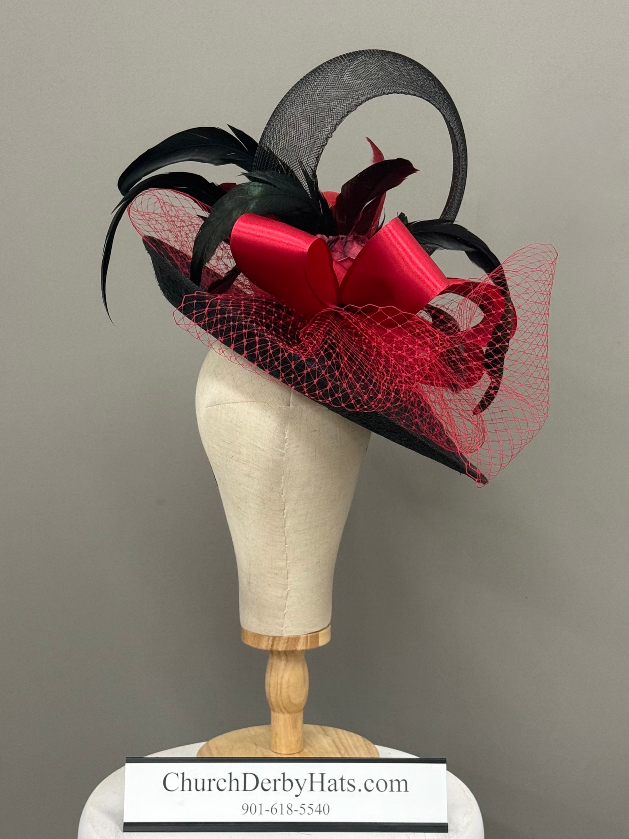 Hermosa - Red Black Kentucky Derby Fascinator Hat