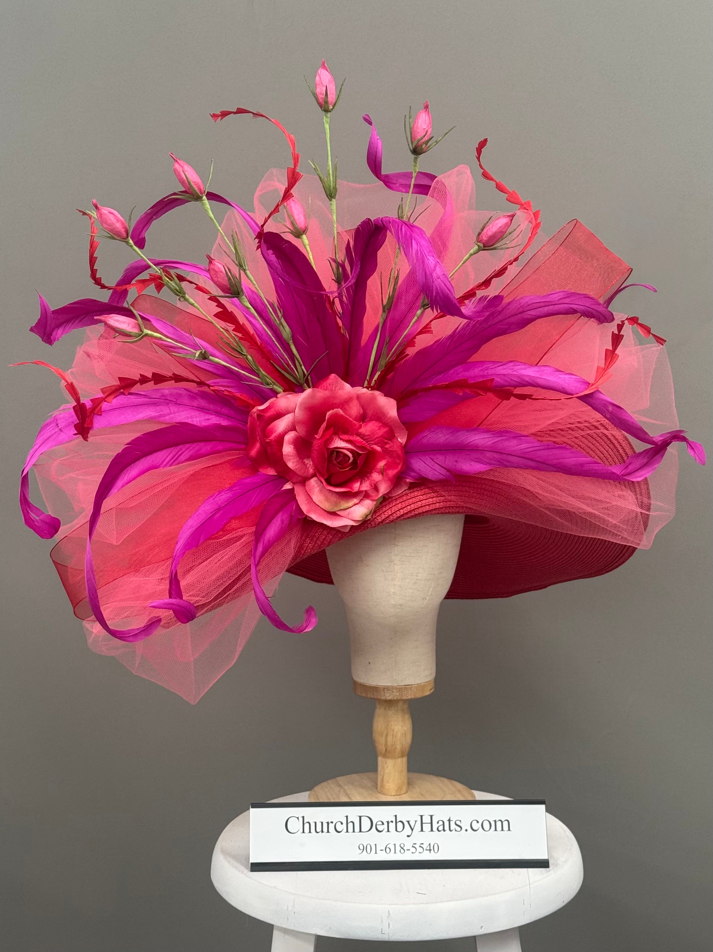 Nellie Red Pink - Kentucky Derby Hat