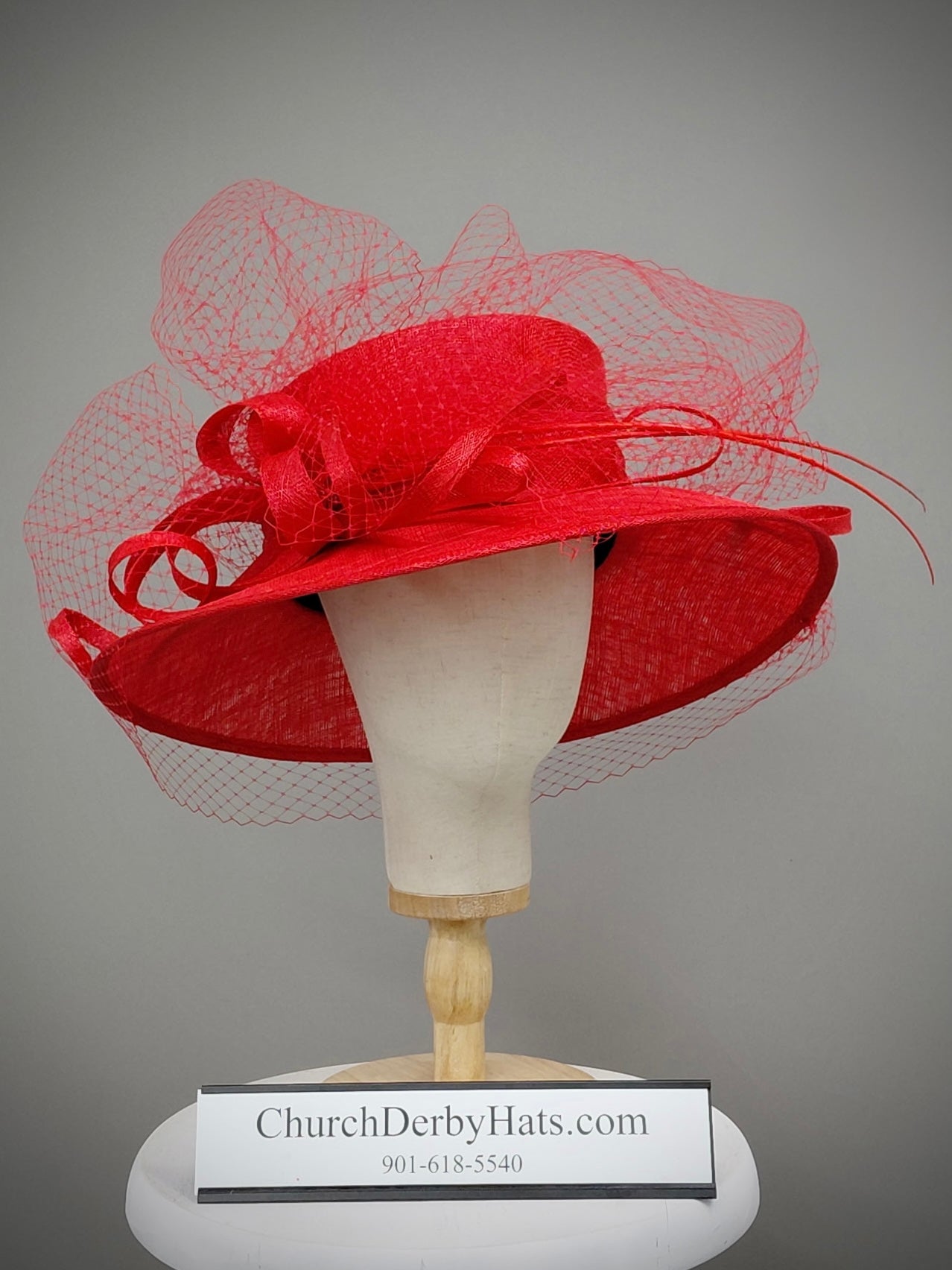 Grace Red Sinamay - Church Derby Hat