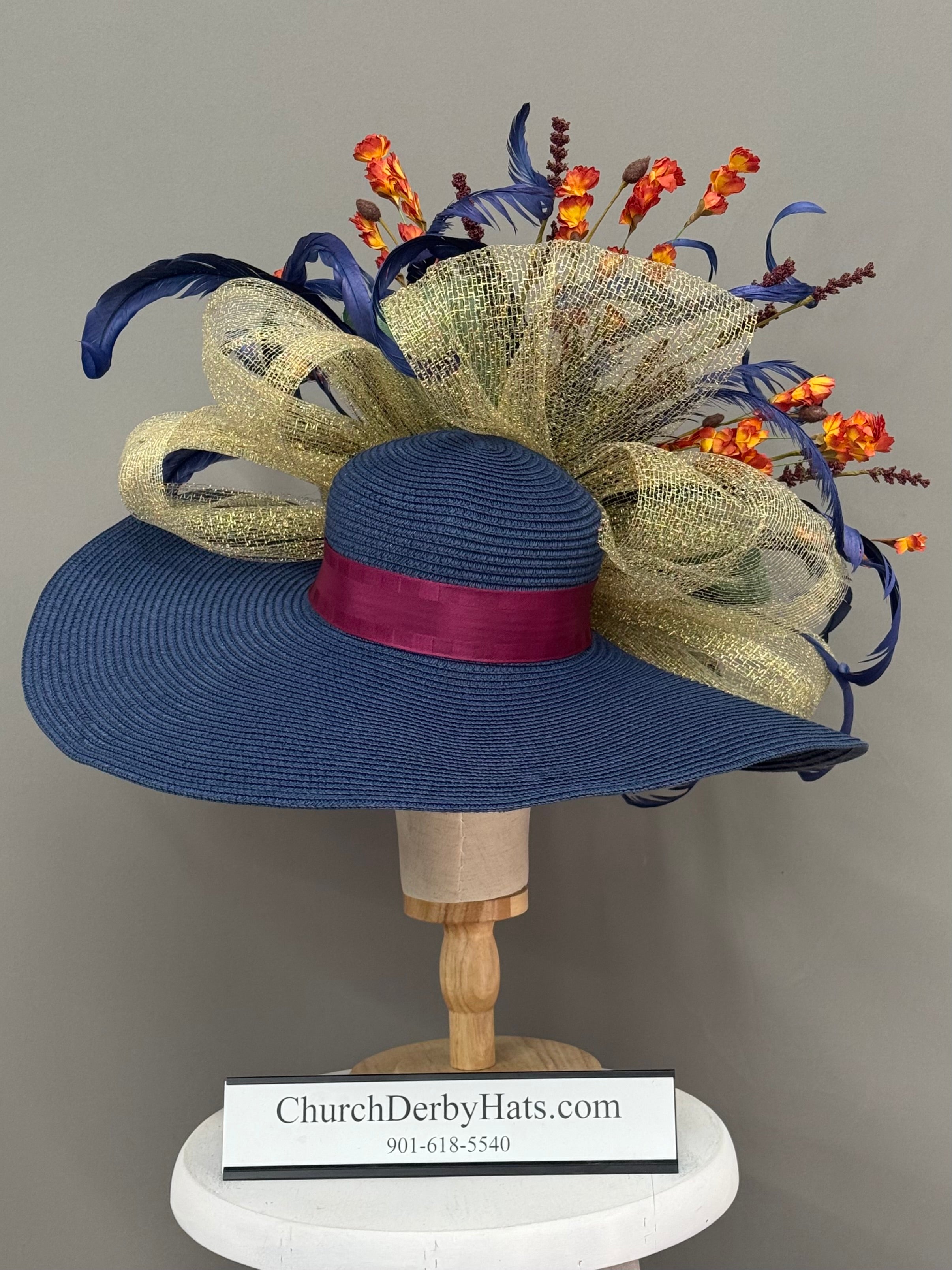 Bri Navy Blue - Kentucky Derby Hat - Church Hat
