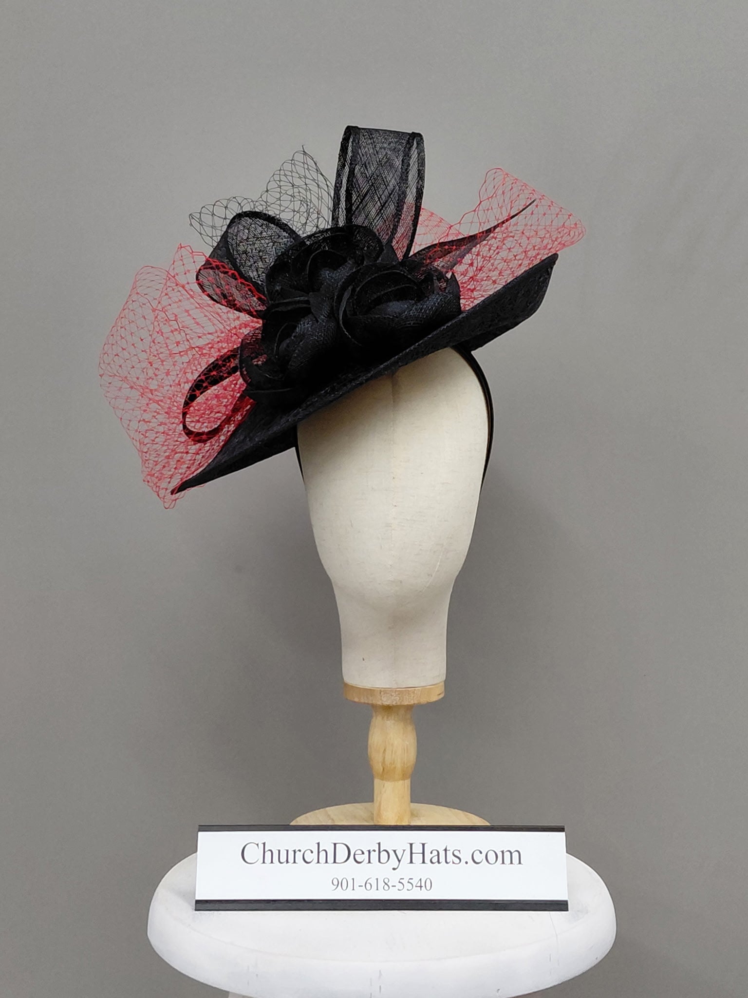 Club House - Kentucky Derby Hat - Fascinator in Black and Red