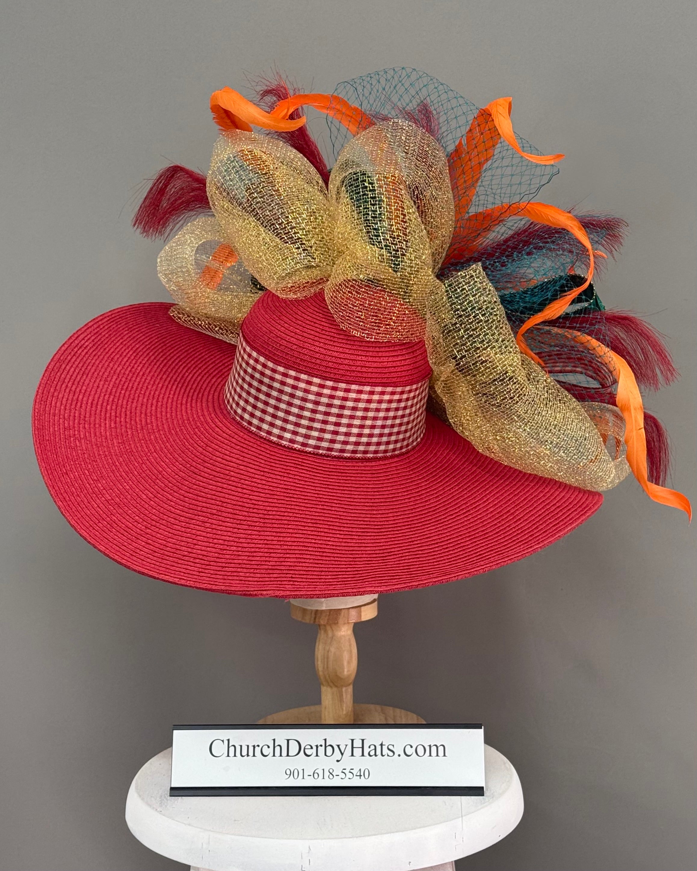 Sally Red Orange - Kentucky Derby Hat - Church Hat